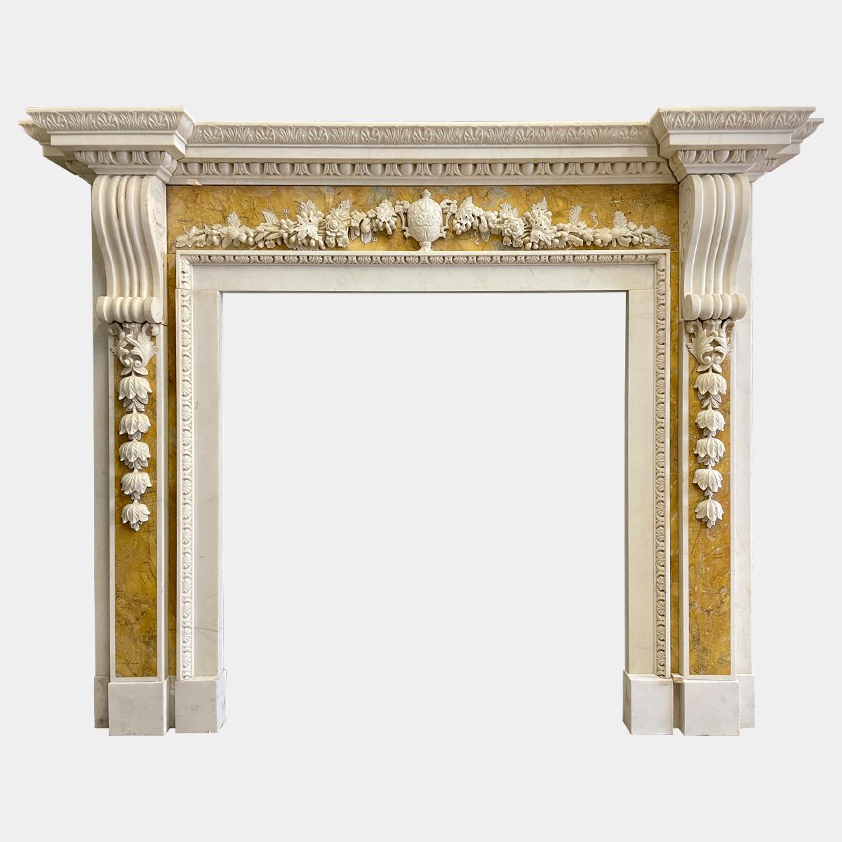 Contemporary A Georgian Style White and Siena Marble Fireplace Mantel For Sale