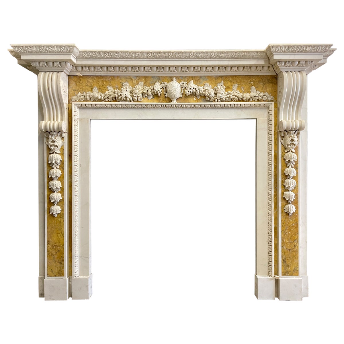 A Georgian Style White and Siena Marble Fireplace Mantel