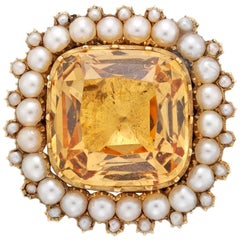 Antique Georgian Topaz and Pearl Cluster Brooch