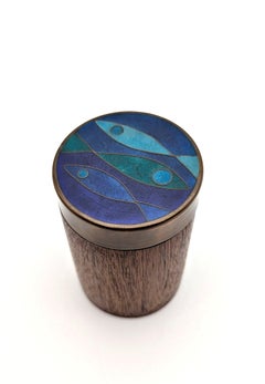 A german 1960ties cigarette box with enameled lid with stylized fish motive