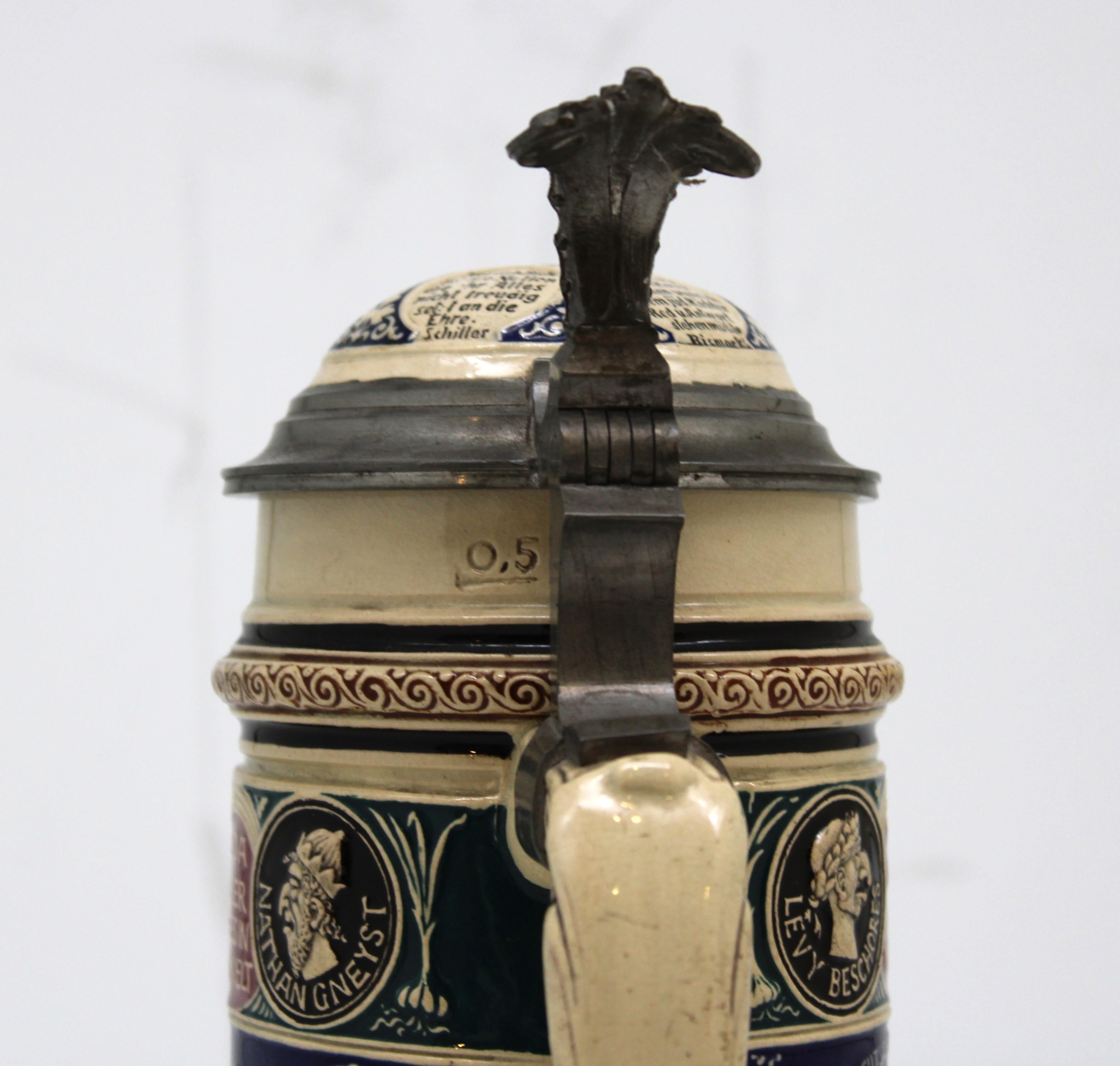 A German Anti-Semitic Beer Stein, Circa 1890 For Sale 6