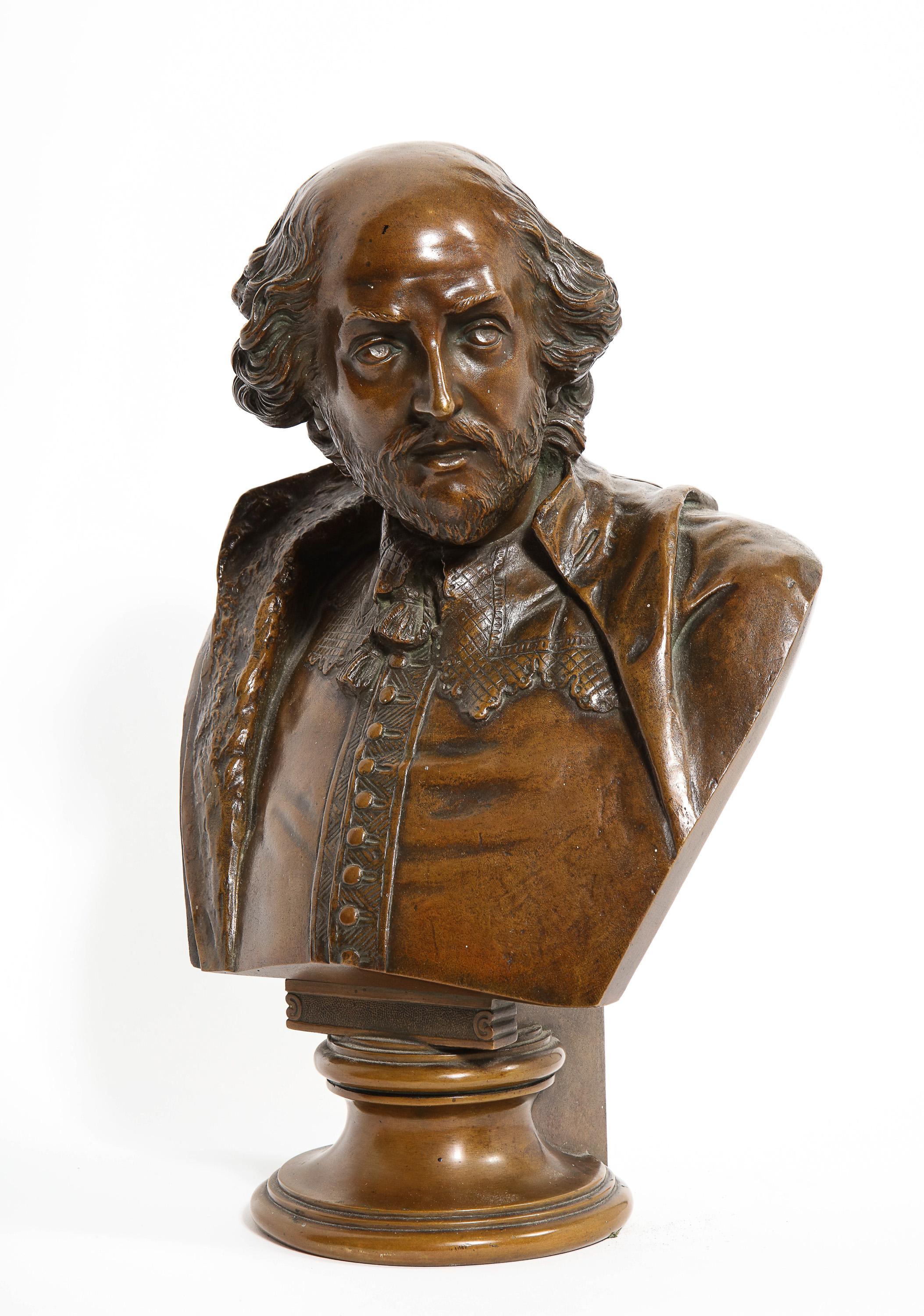 A realistic German bronze bust of William Shakespeare by Aktien-Gesellschaft Gladenbeck and Sohn foundry, circa 1890

Very fine quality bust, nice patination. Would look great in a library or a gentlemans office. 

Signed on the