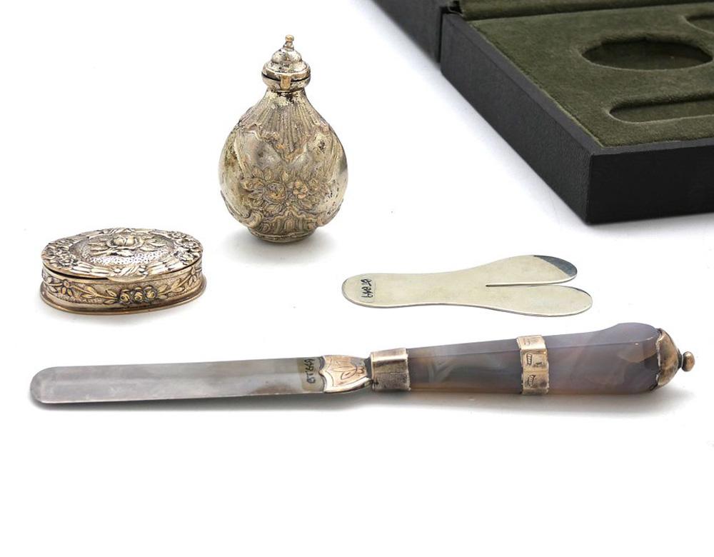 A German Four Piece Silver and Marble Brit Milla Set, Late 19th Century In Good Condition For Sale In New York, NY