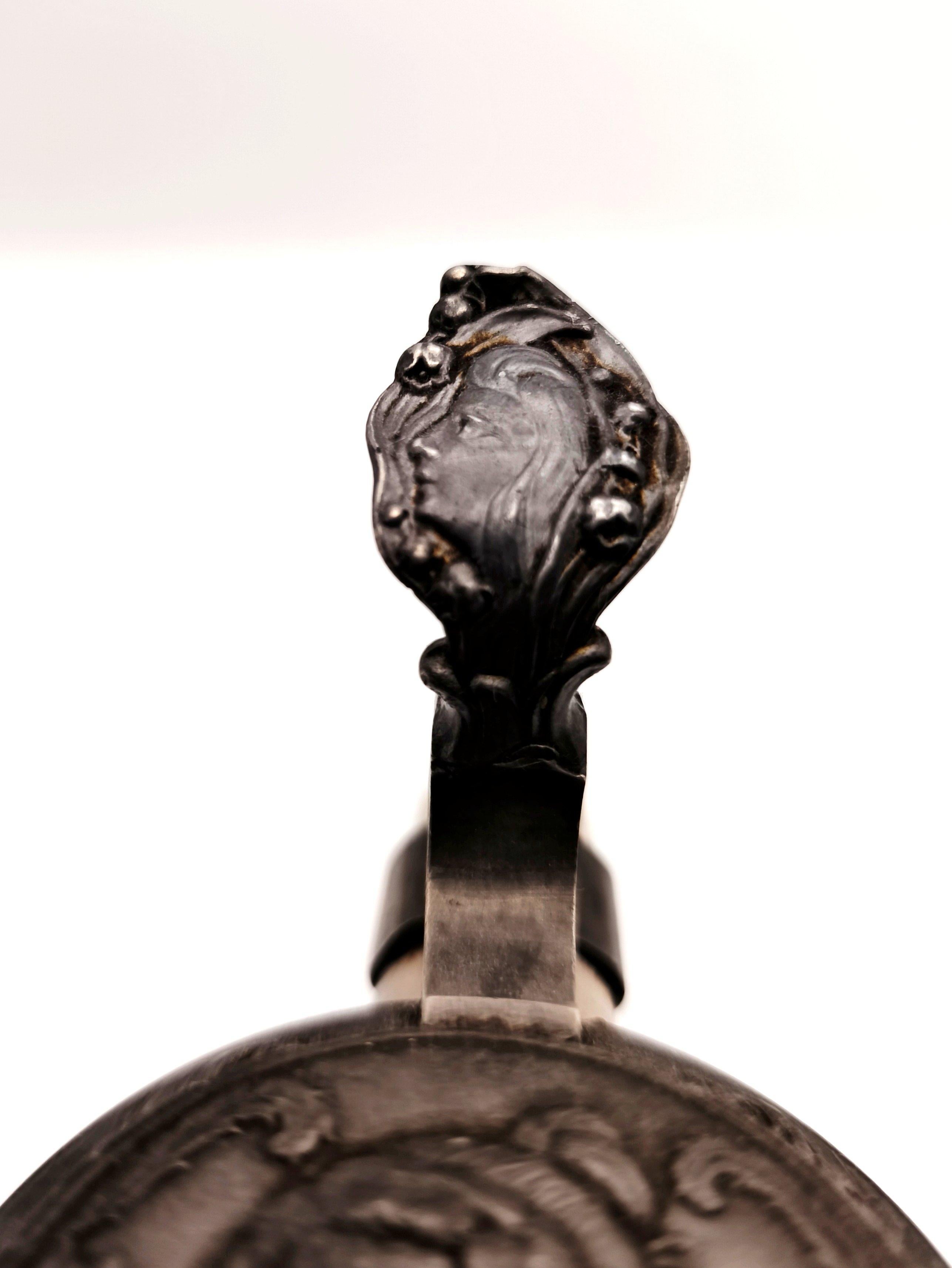 A German Jugendstil beer tankard by Merkelbach Wick with pewter lid, ca. 1902 For Sale 1