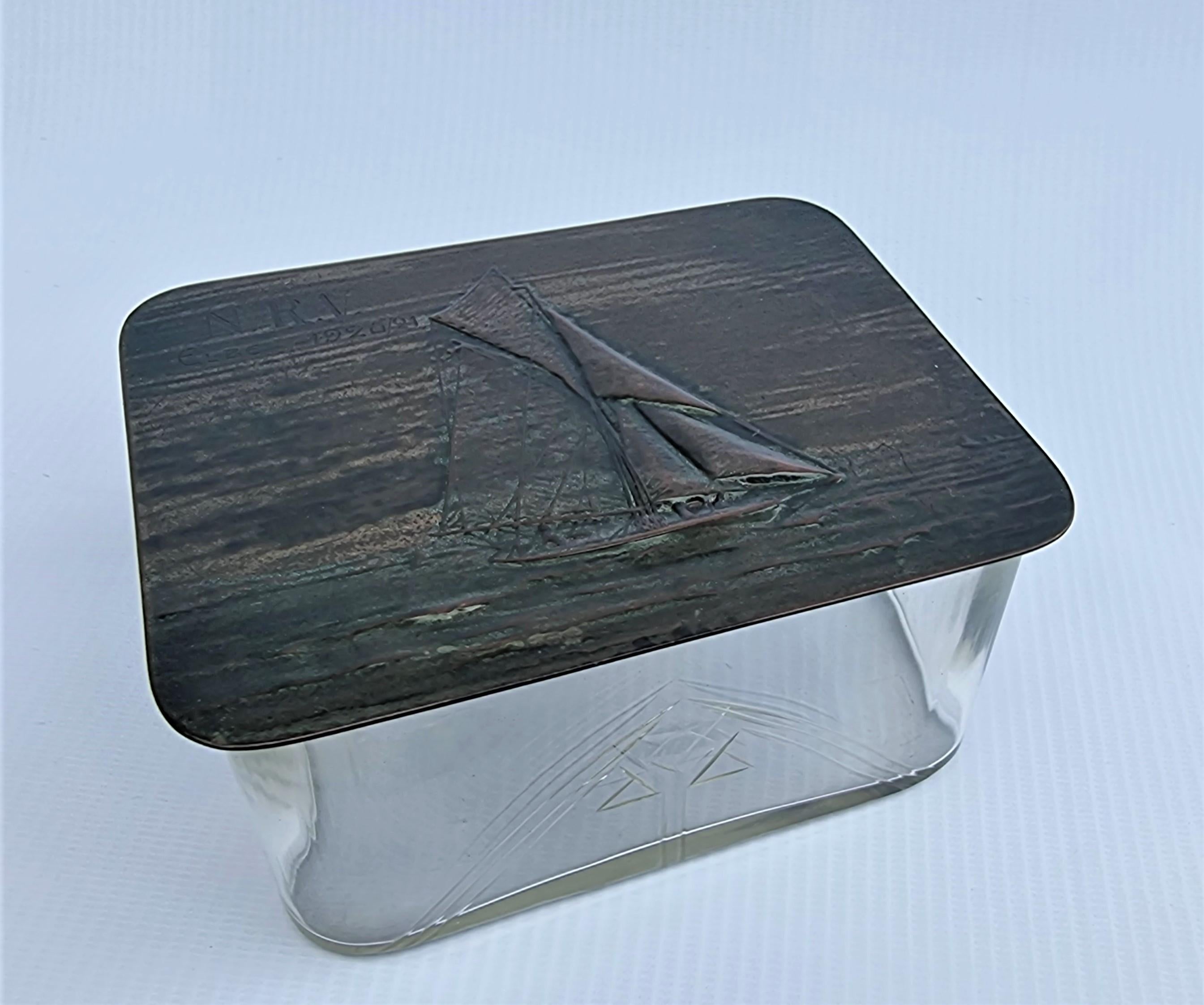 A German nautical prestation glass and bronze box made by W.M.F circa 1920 In Good Condition For Sale In Central England, GB