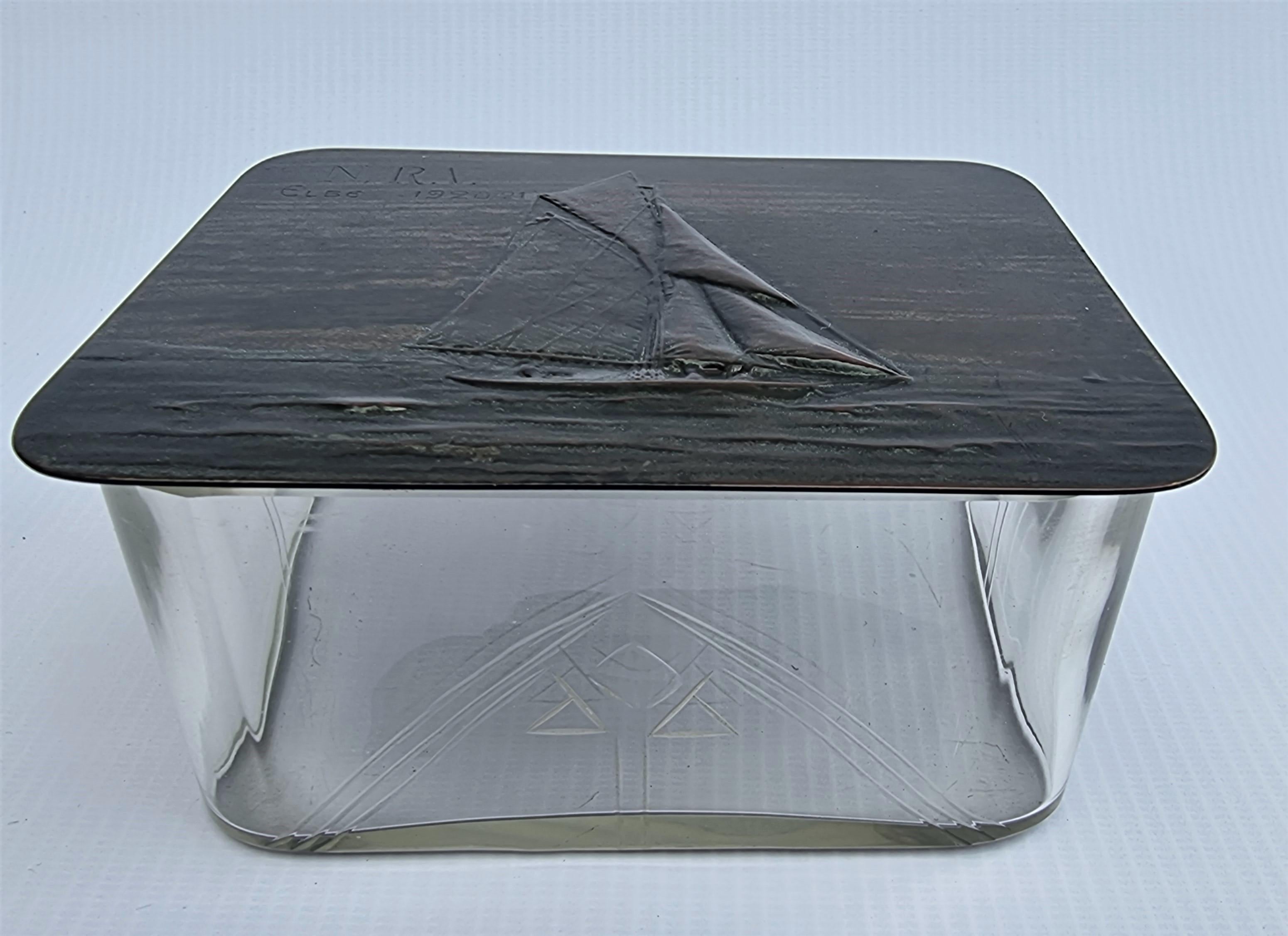 Glass A German nautical prestation glass and bronze box made by W.M.F circa 1920 For Sale