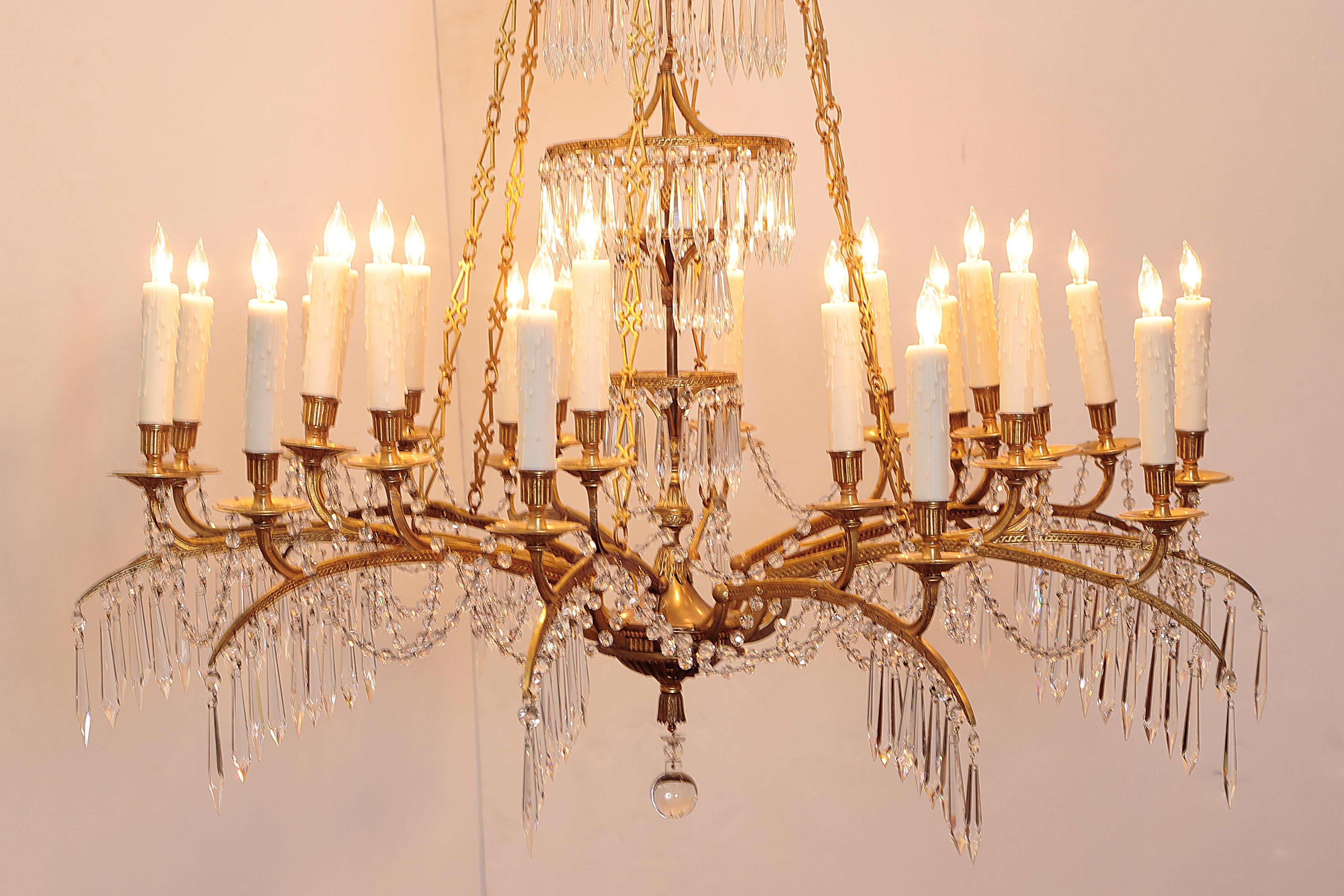 Neoclassical German Neoclassic Ormolu and Cut-Glass Twenty-Four Light Chandelier, circa 1795