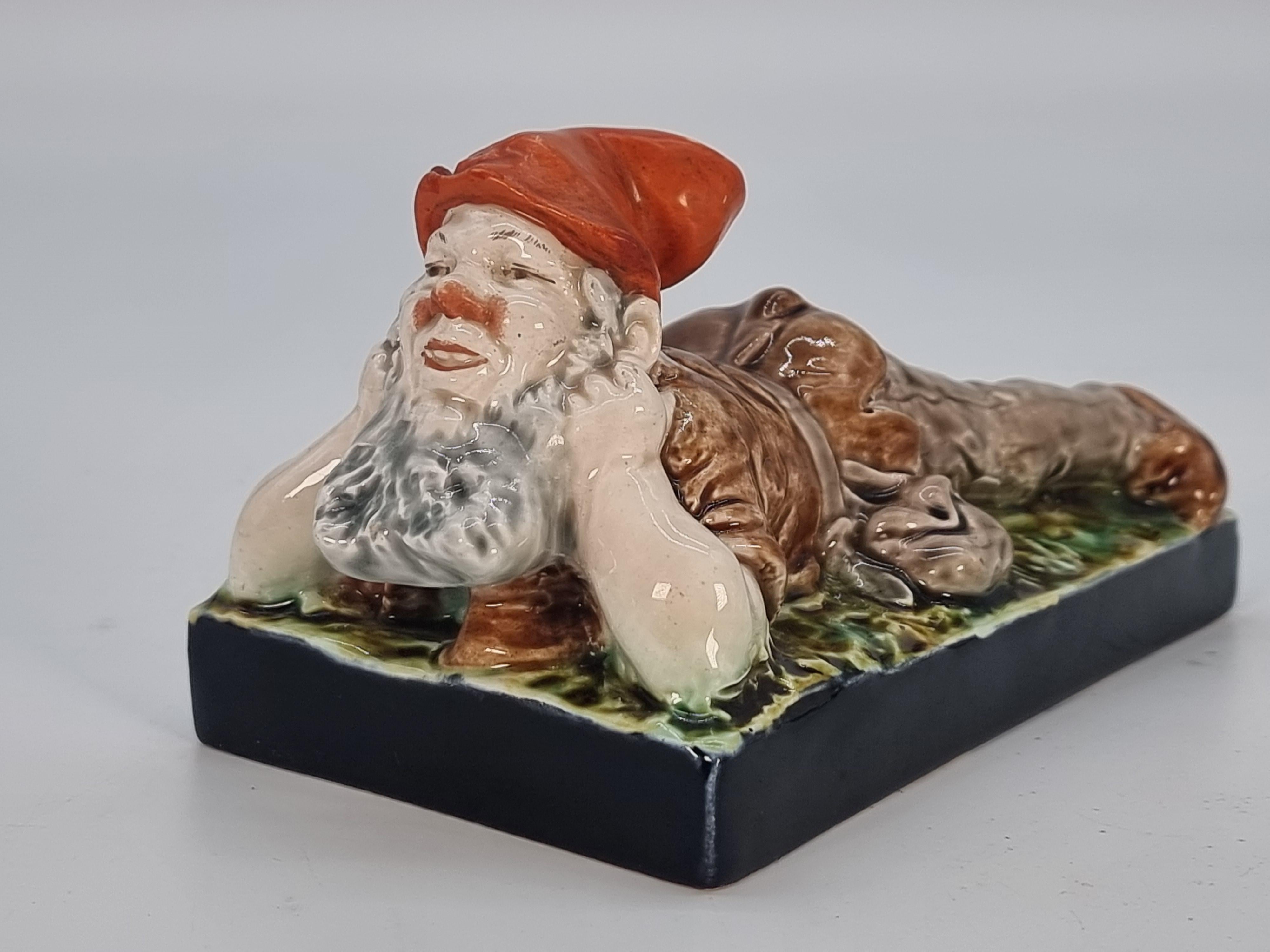 Folk Art A German or Austrian majolica pottery figure of a gnome, circa 1880 For Sale