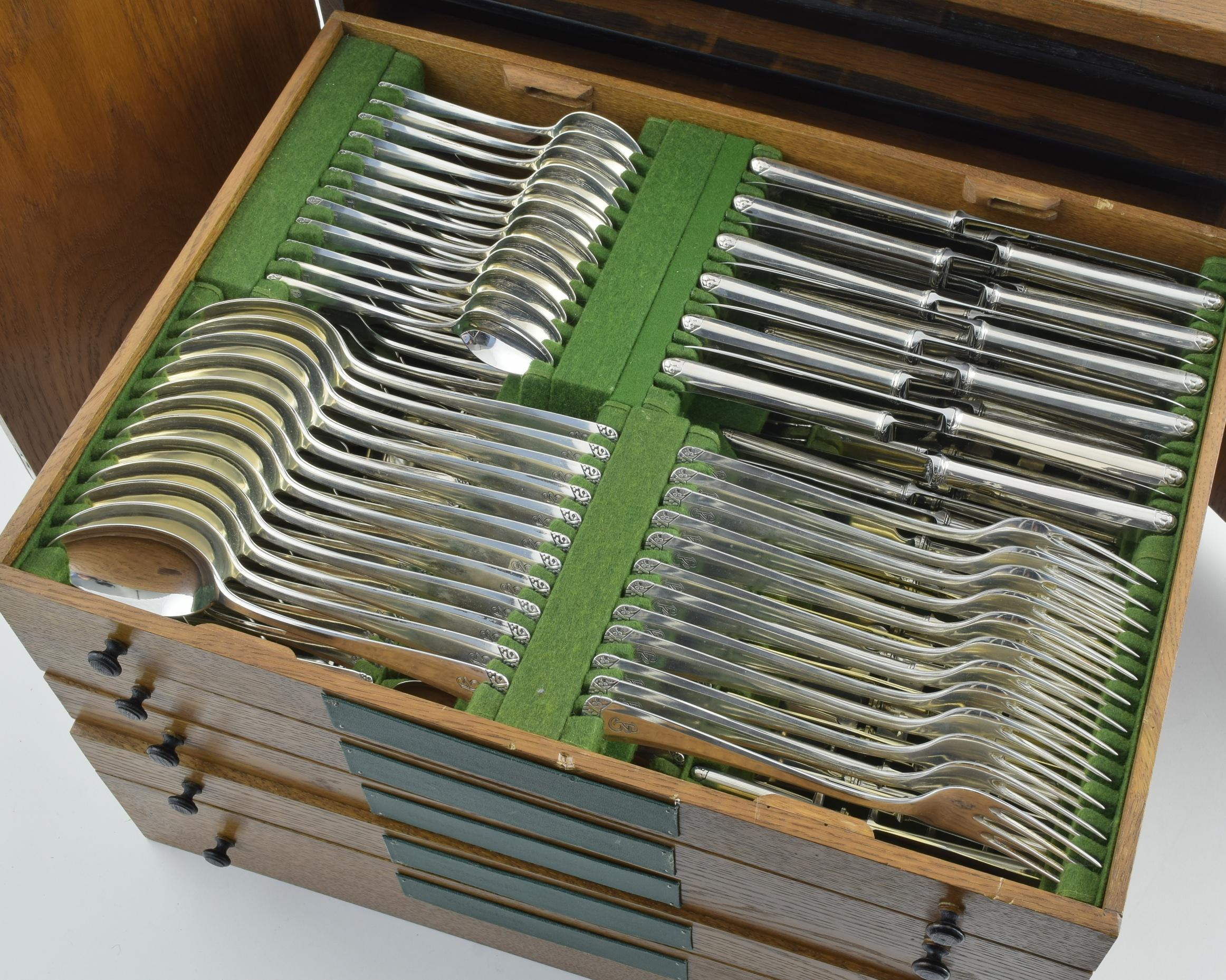 A German silver (800 standard) canteen of cutlery for 12 people For Sale 1