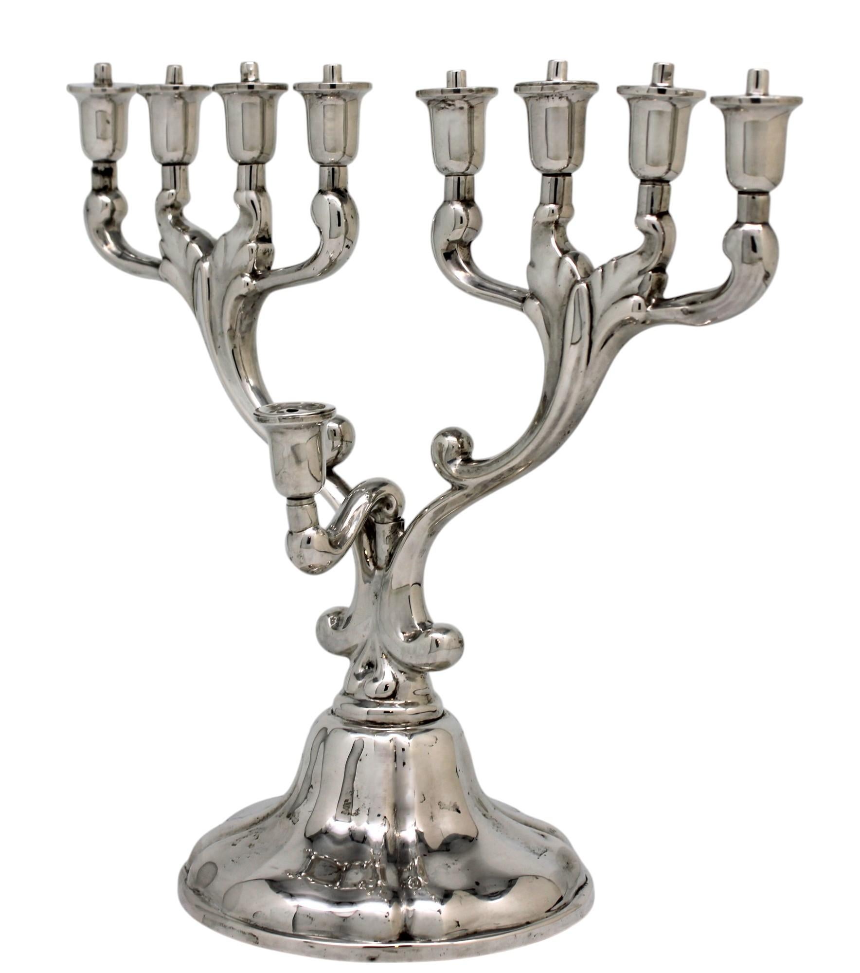 A German Silver Hanukkah Lamp, Circa 1950 In Good Condition For Sale In New York, NY