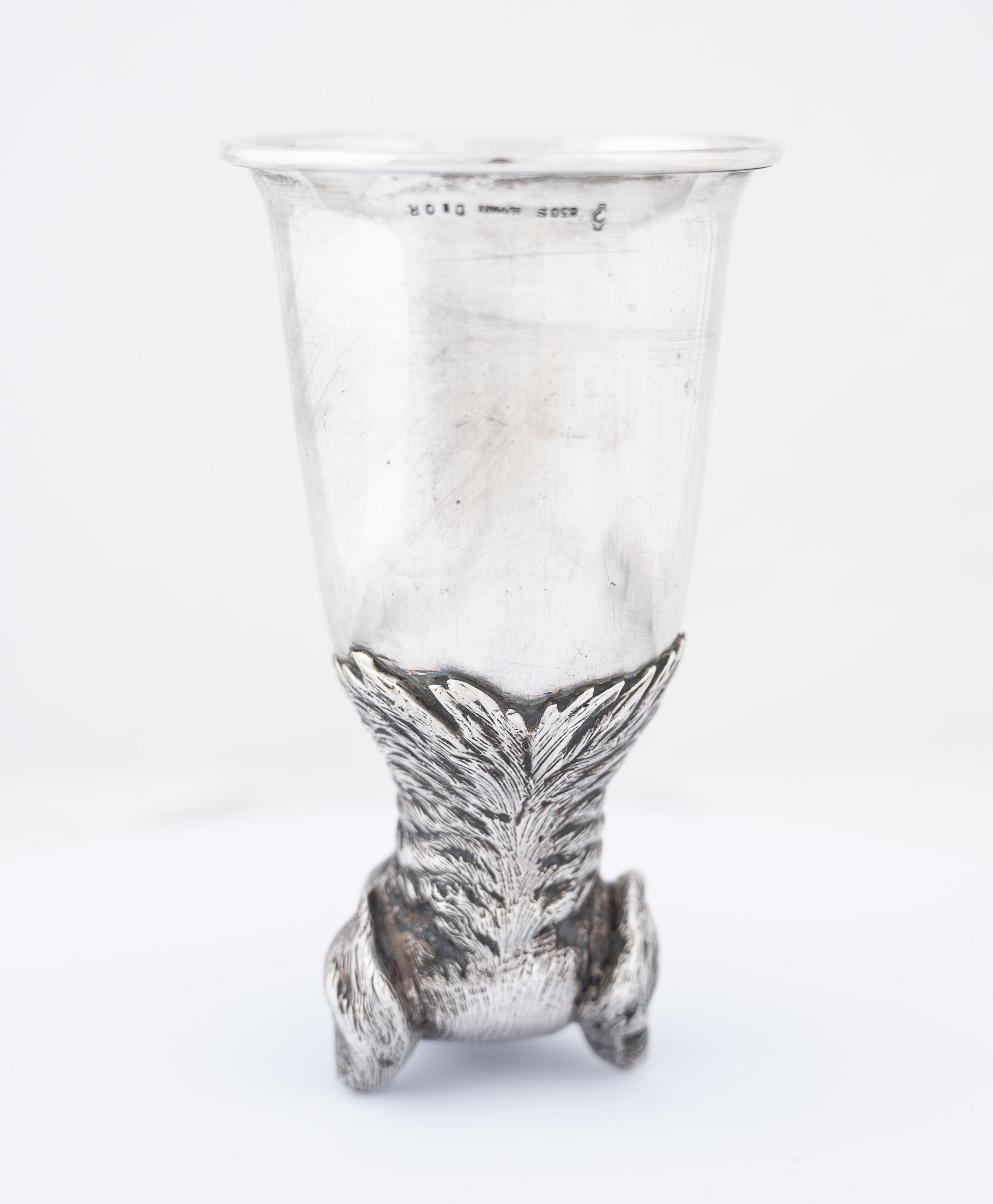 German Silver Hound Stirrup Cup by J. D. Schleissner & Söhne Retailed by Dior For Sale 5