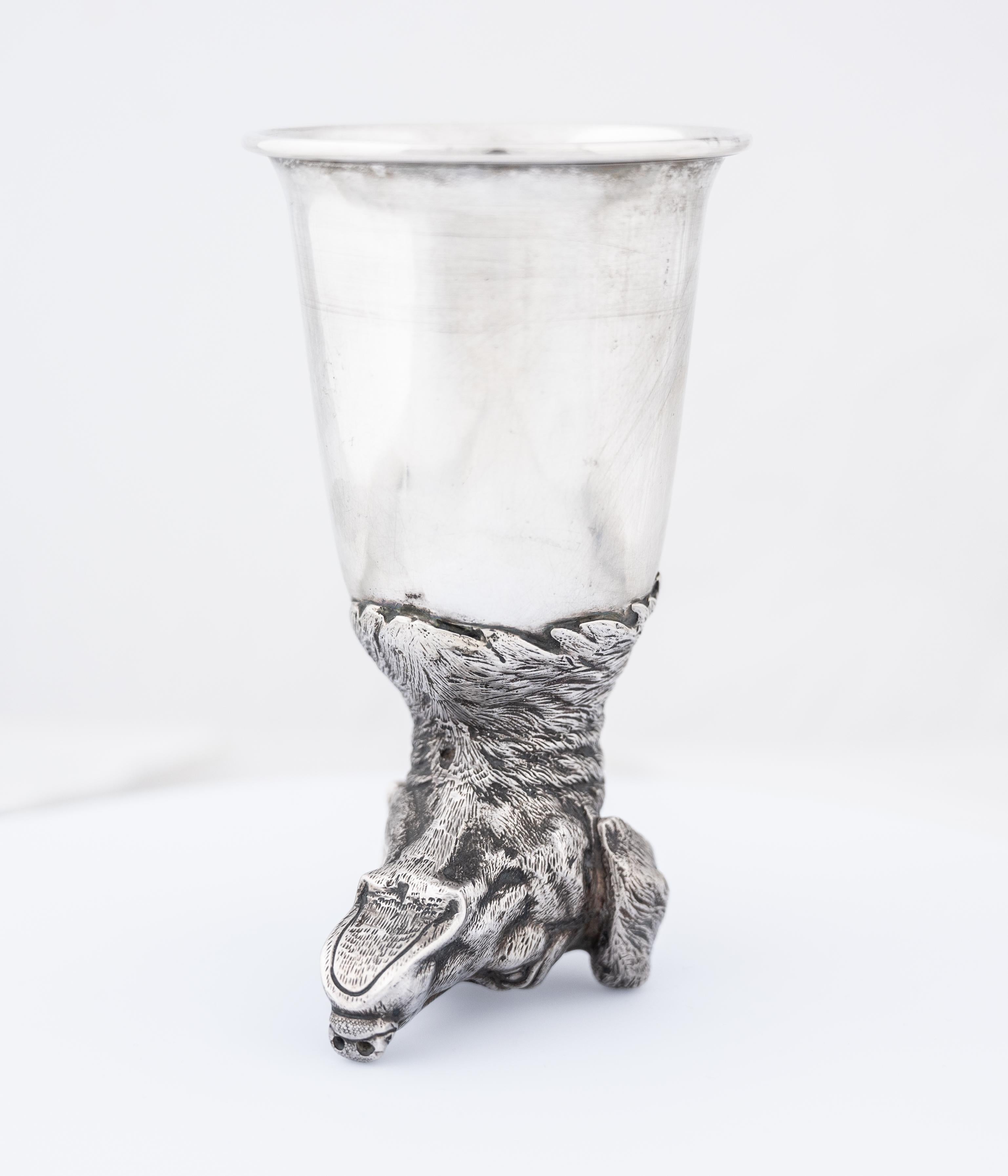 German Silver Hound Stirrup Cup by J. D. Schleissner & Söhne Retailed by Dior For Sale 3