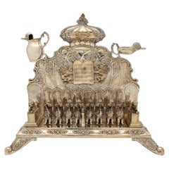 A German Silver Lion Hanukkah Menorah , 19th Century