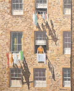 Edinburgh Tenements - Large Modern Mid Century British Architectural Painting