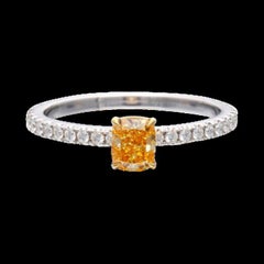 GIA Certified 0.51 Cts Fancy Vivid Yellow Orange Diamond Ring