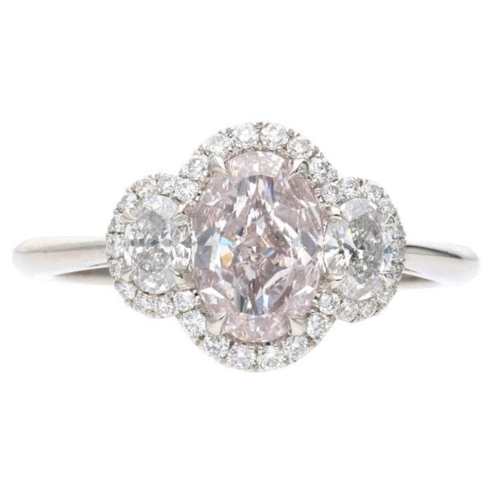 GIA Certified 1.01ct Platinum and Oval Cut Light Pink Diamond Ring 