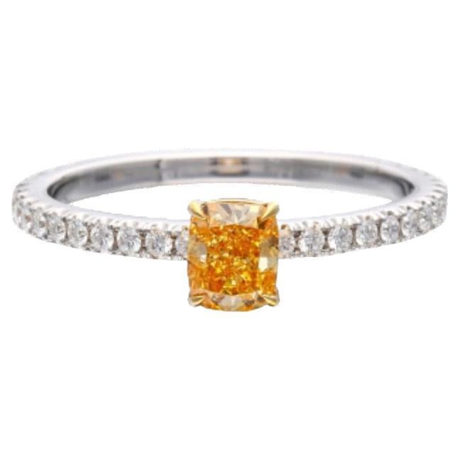GIA Certified 0.51 Cts Fancy Vivid Yellow Orange Diamond Ring 
