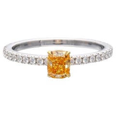 GIA Certified 0.51 Cts Fancy Vivid Yellow Orange Diamond Ring
