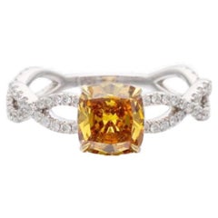 Bague en or certifié GIA de 1,16 cts de diamant orange jaune foncé fantaisie 