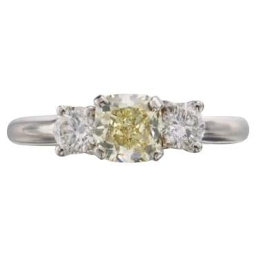 GIA Certified  1.00 Cts Platinum, Gold Fancy Yellow Diamond Ring