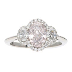 GIA Certified 1.01ct Platinum and Oval Cut Light Pink Diamond Ring