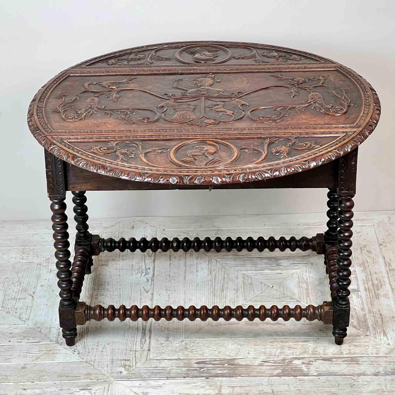 Wood A Gibraltarian Carved Drop Leaf Bobbin Table For Sale