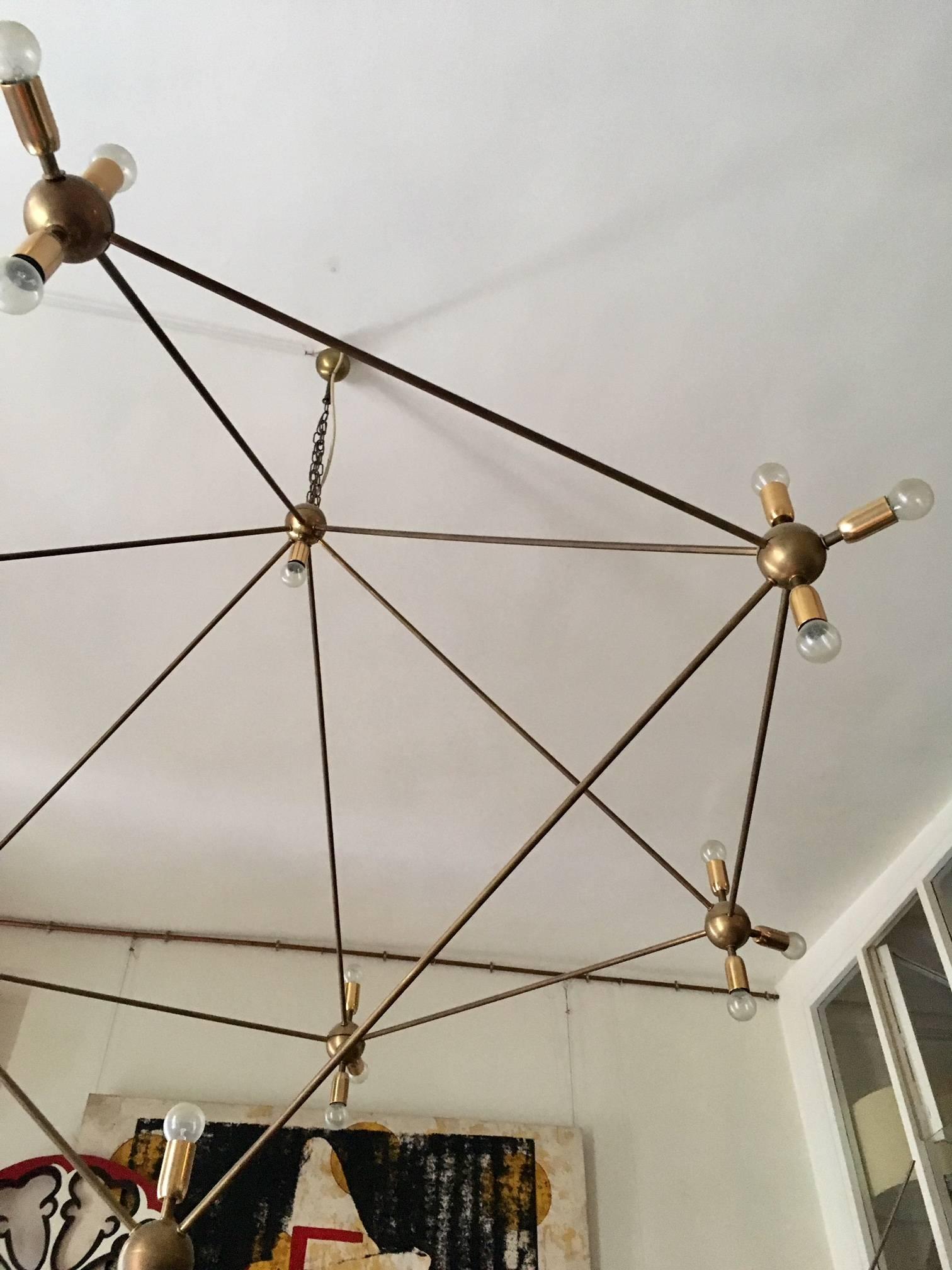 Patinated Gigantic Chandelier, Asymmetrical Pentagonal Shaped For Sale