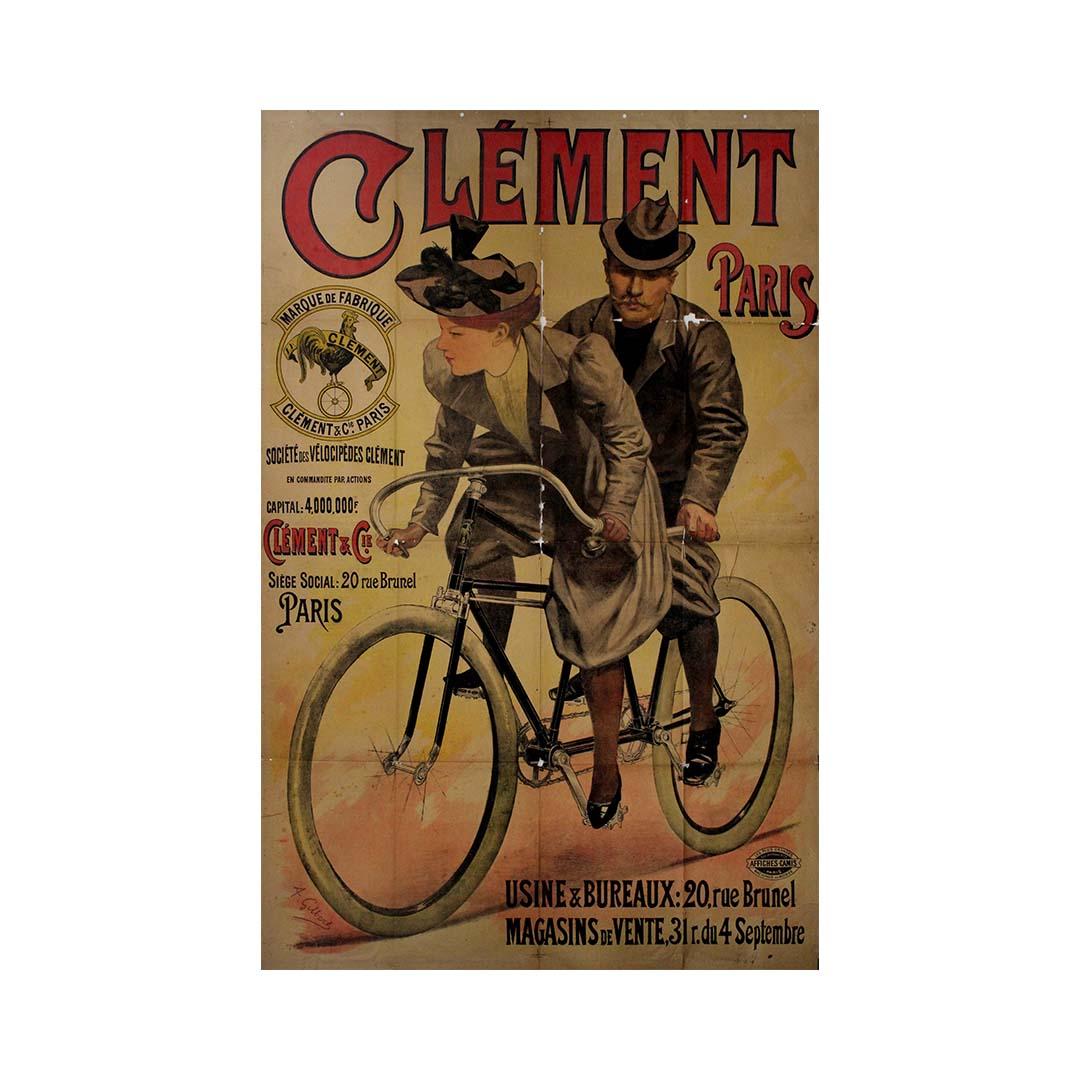 Circa 1895 original vintage poster by A. Gilbert - Clément & Cie french bicycle For Sale 1