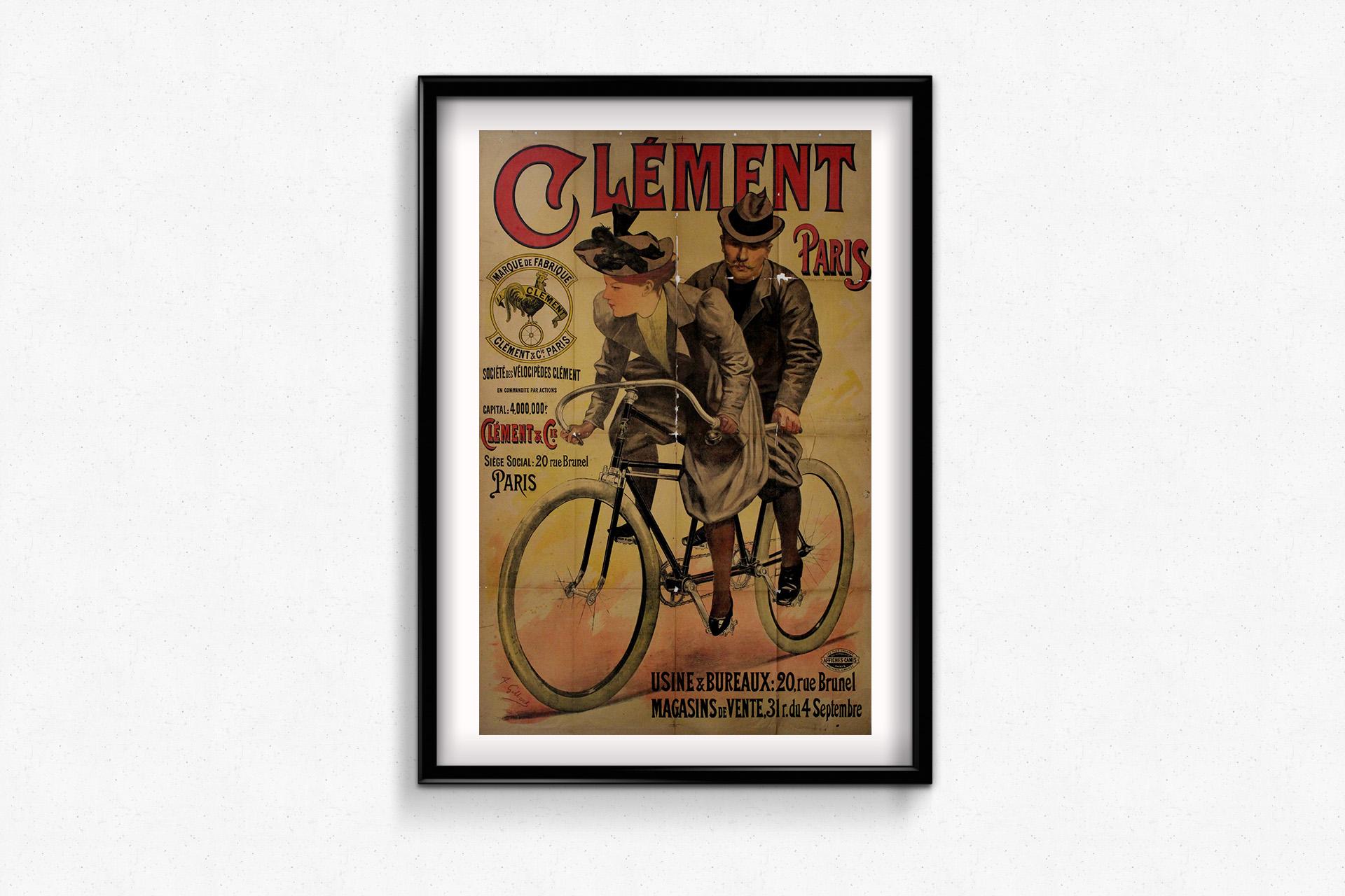 Circa 1895 original vintage poster by A. Gilbert - Clément & Cie french bicycle For Sale 3