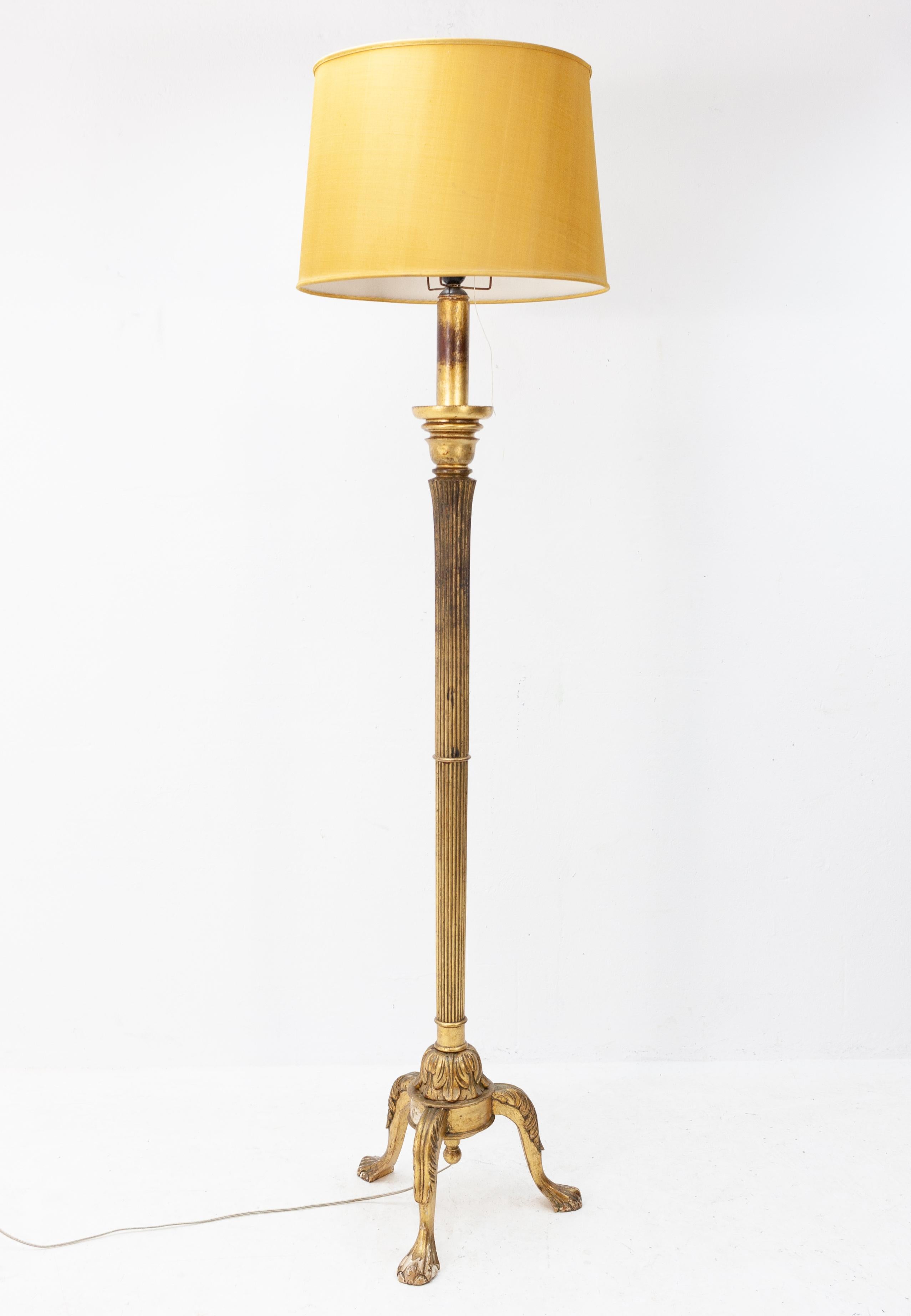 Hollywood Regency Gild Wood Gesso Italian Floor Lamp For Sale