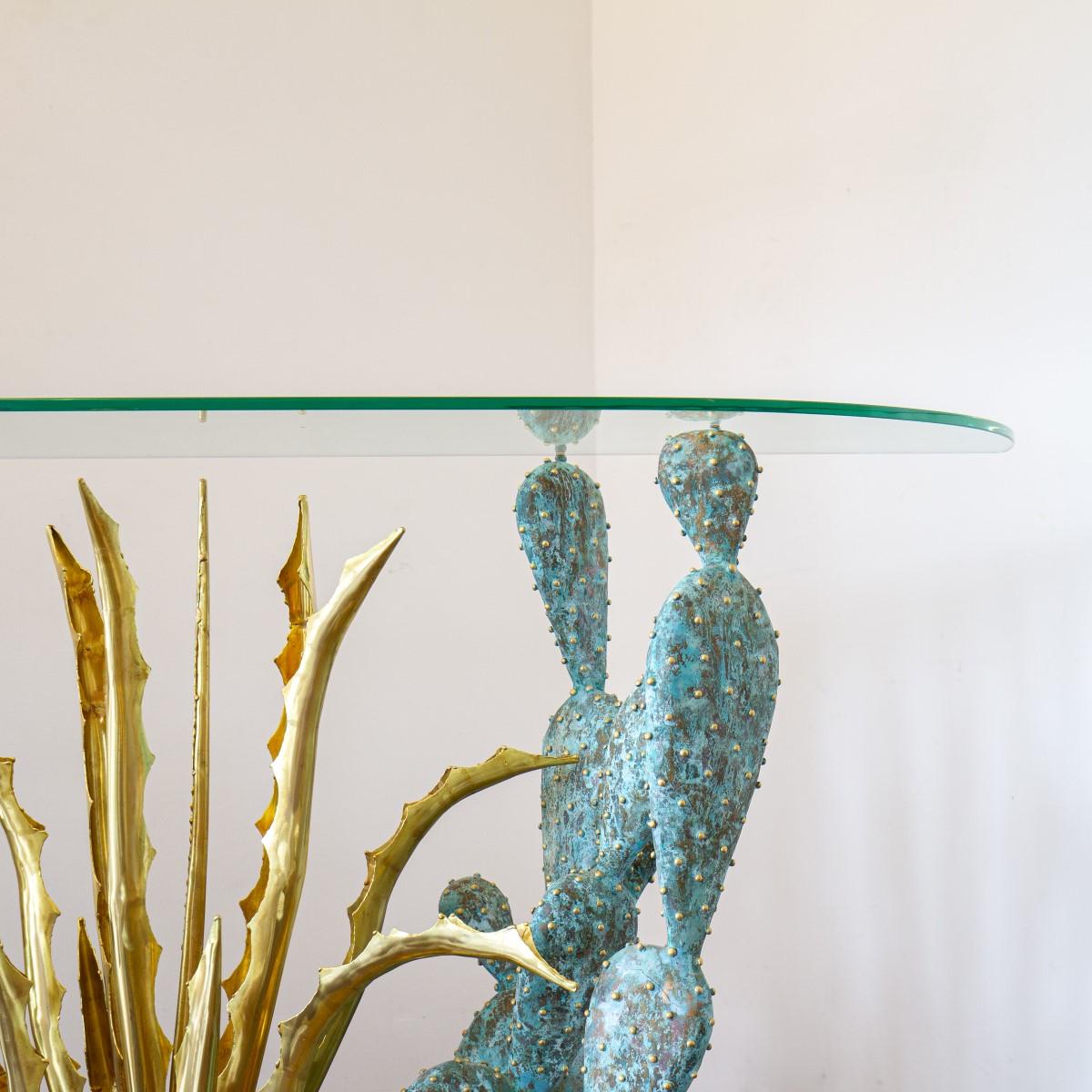 Gilded and Oxidized Brass Cacti Console Table by Alain Chervet, 1992 5