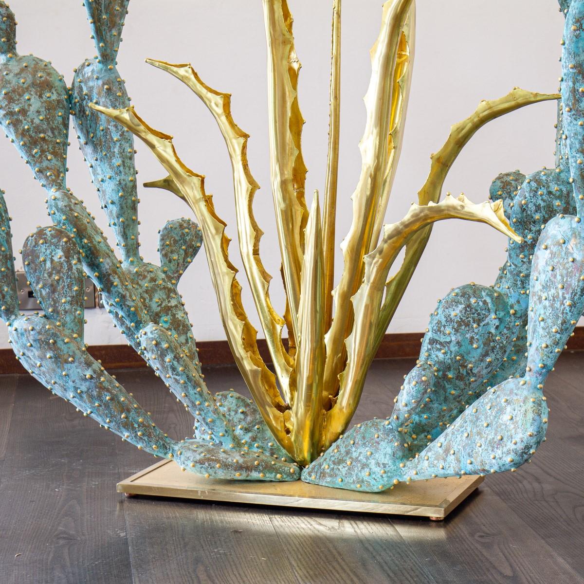 Gilded and Oxidized Brass Cacti Console Table by Alain Chervet, 1992 6