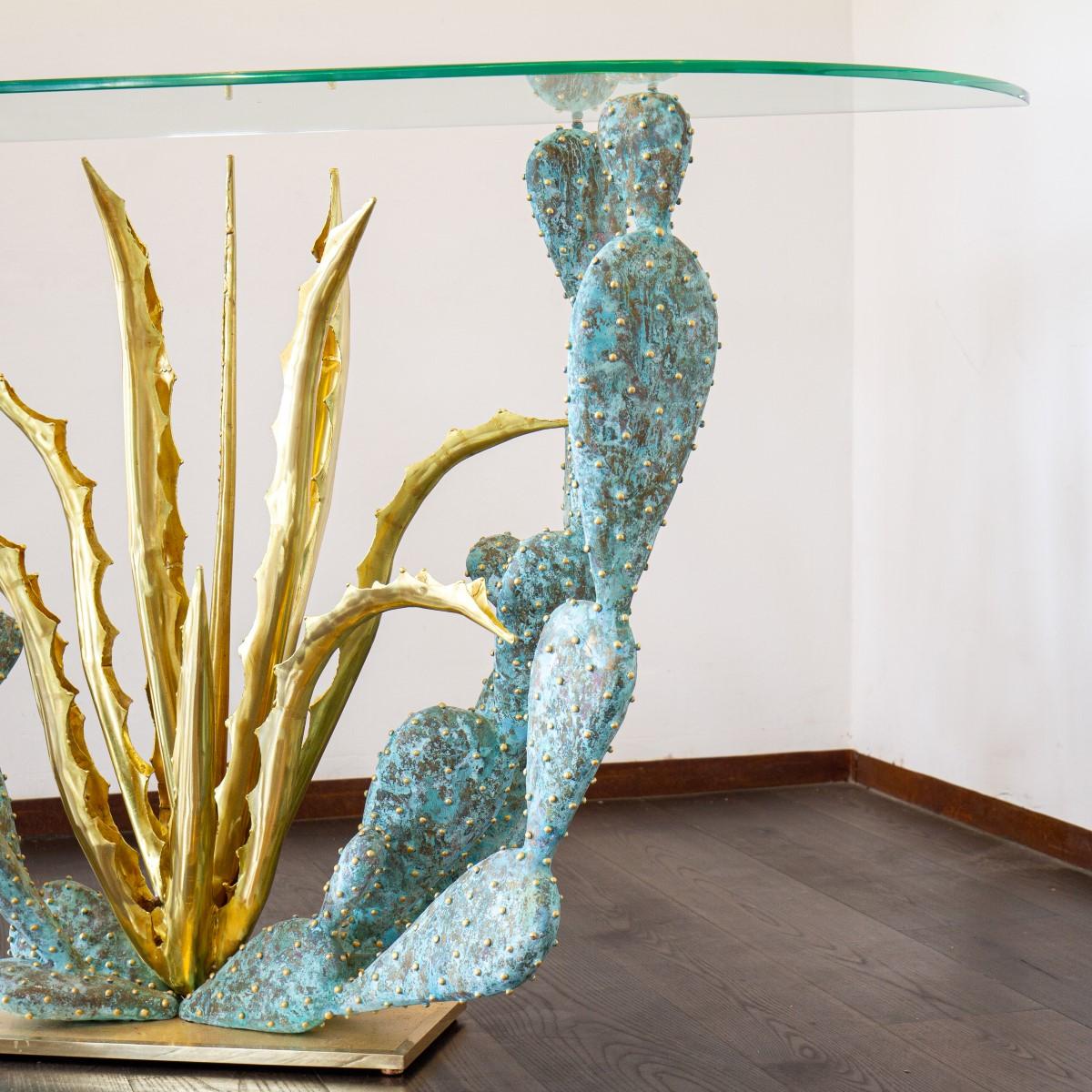 Gilded and Oxidized Brass Cacti Console Table by Alain Chervet, 1992 7