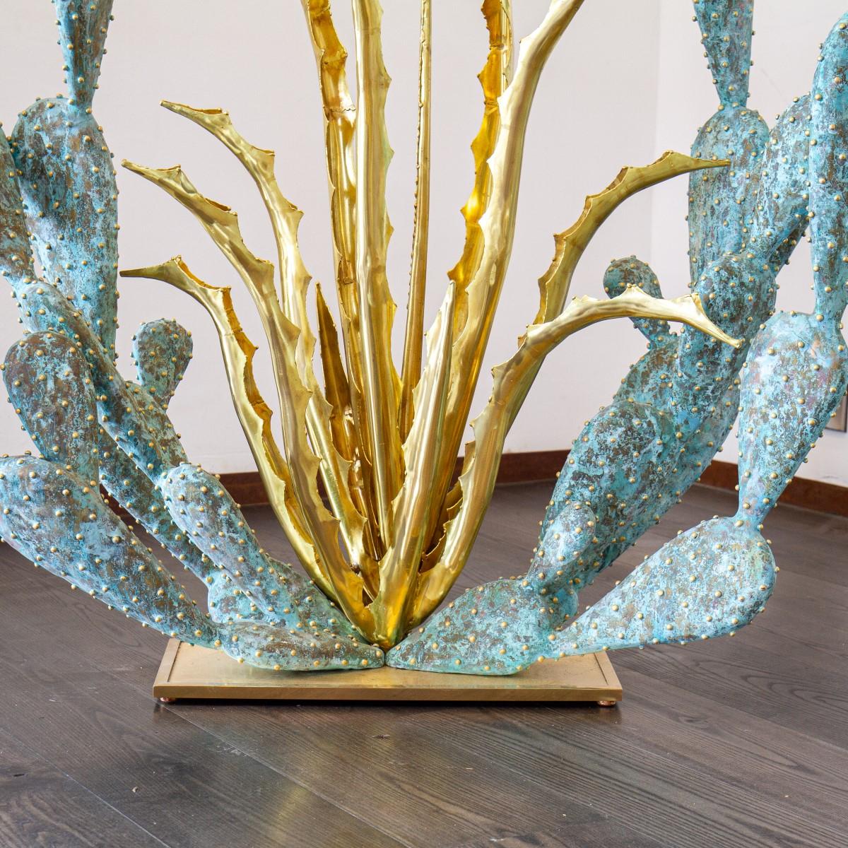 Gilded and Oxidized Brass Cacti Console Table by Alain Chervet, 1992 4