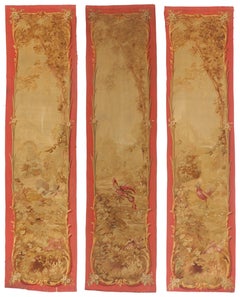 A Gilded Aviary: Late 19th Century French Aubusson Tapestry Trio of Rococo Grace