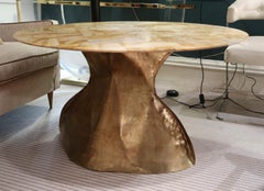 Gilded Brass and Alabaster Round Top Modern Coffee Table, Italy, 2000