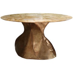 Gilded Brass and Alabaster Round Top Modern Coffee Table, Italy, 2000