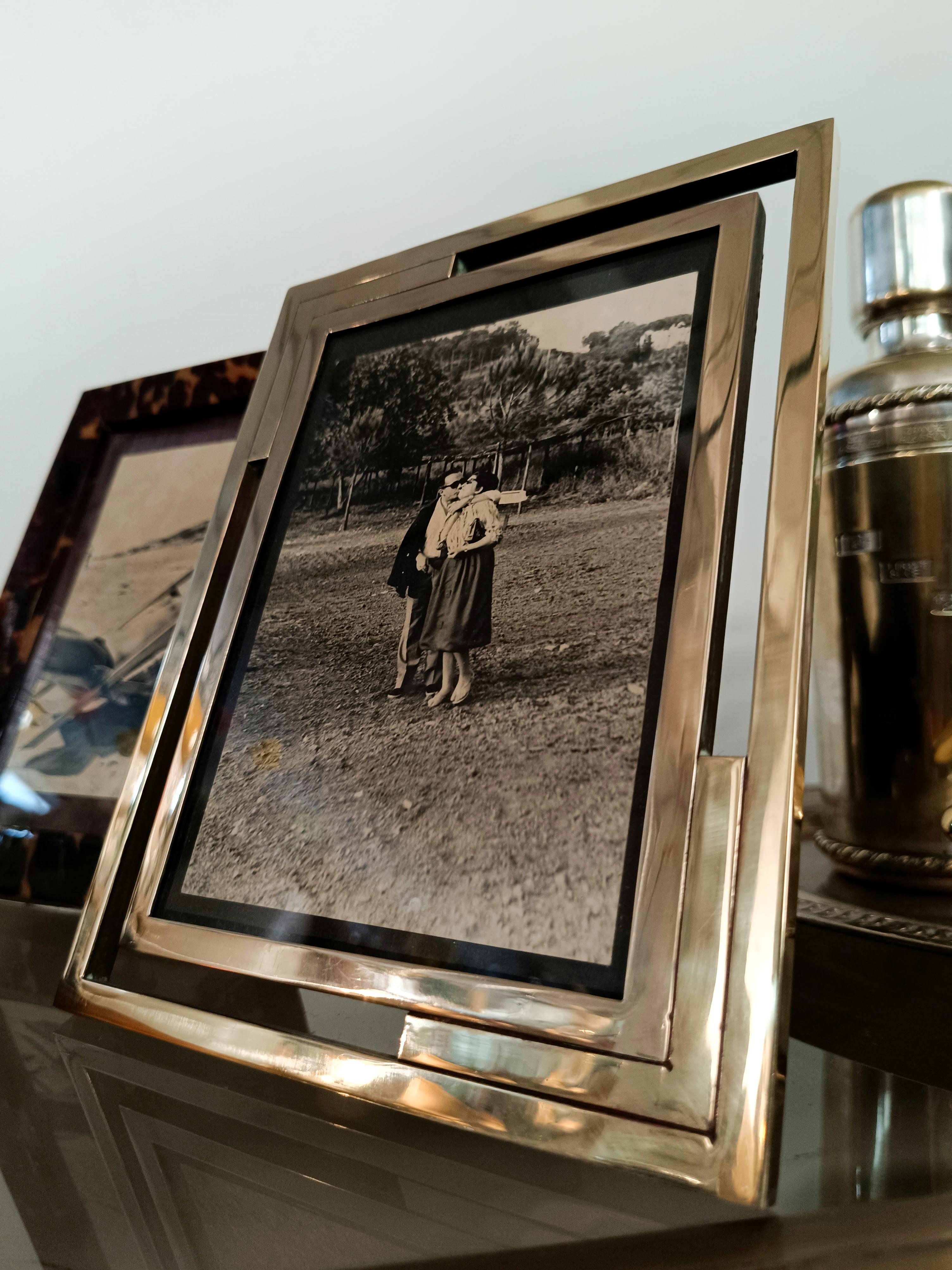 Gilded Brass Midcentury Picture Photo Frame in the Style of Romeo Rega, Italy 1