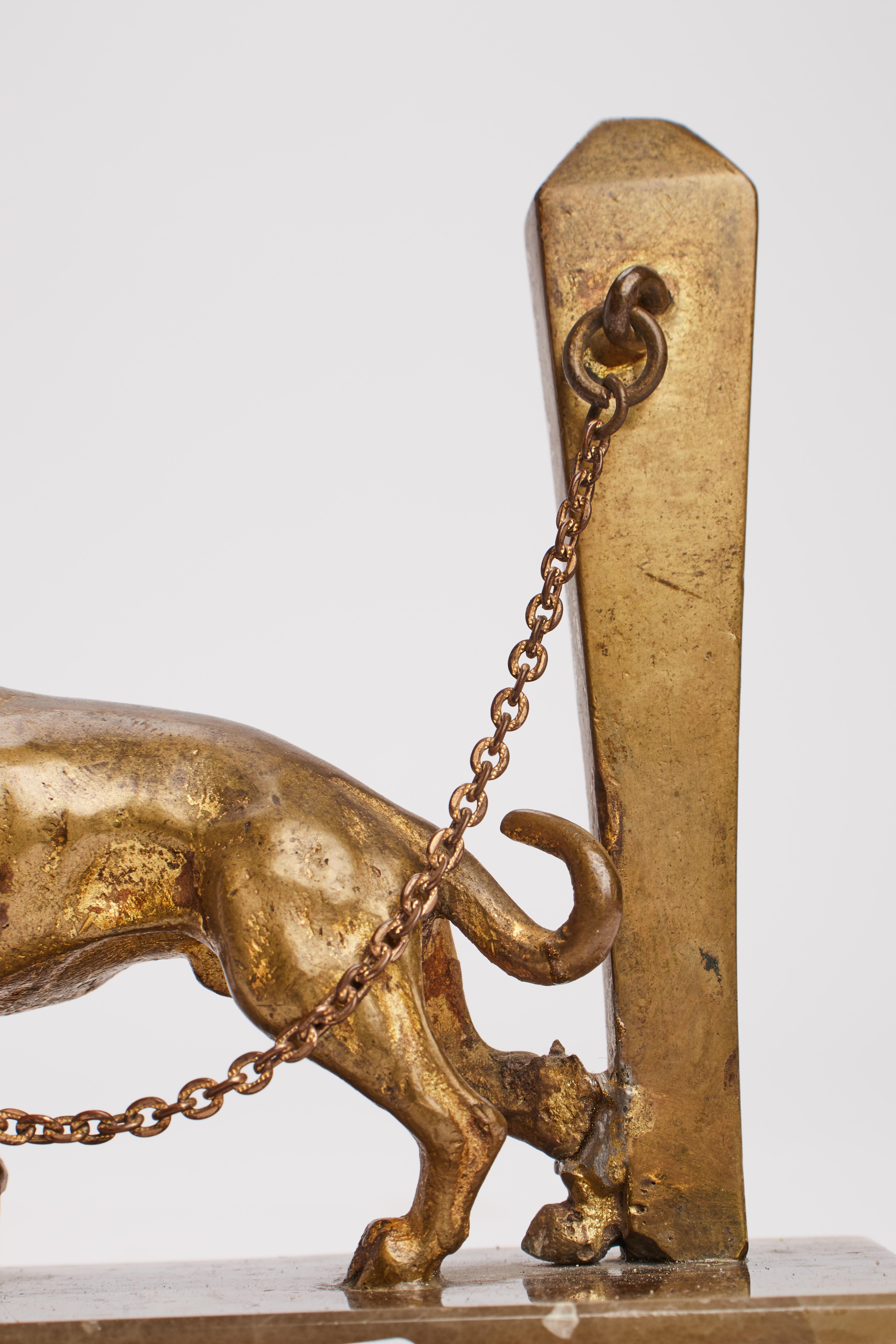 Gilded Bronze Sculpture: a Dog Chained, France 1890 In Good Condition For Sale In Milan, IT