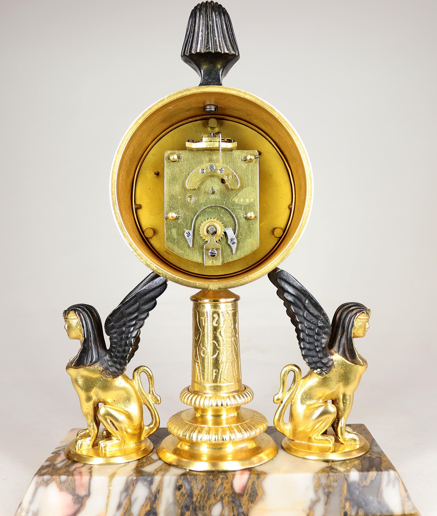 19th Century A Gilded Egyptian Revival Timepiece Desk Clock For Sale