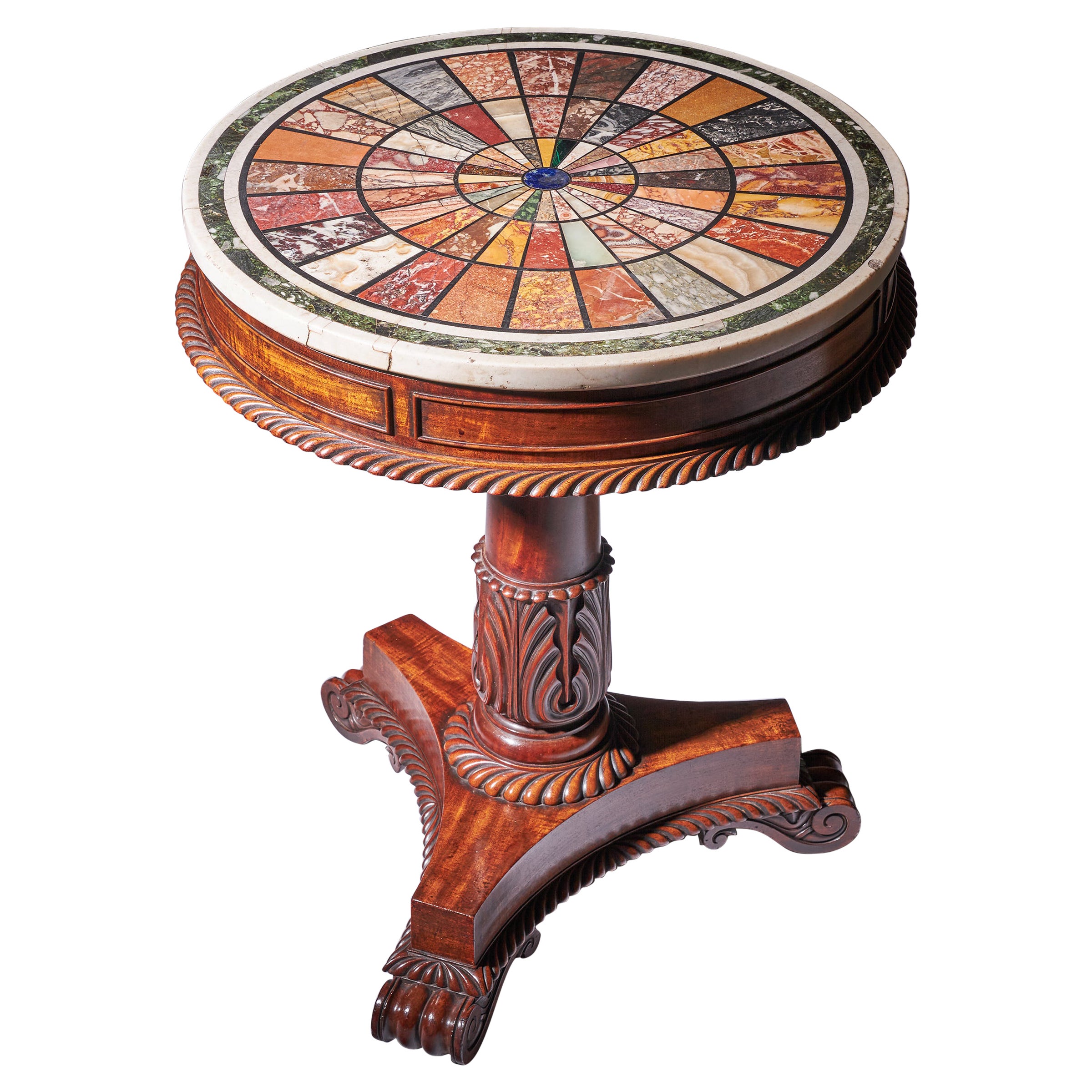 A Gillows George IV Regency Carved Mahogany Grand Tour Specimen Marble Table