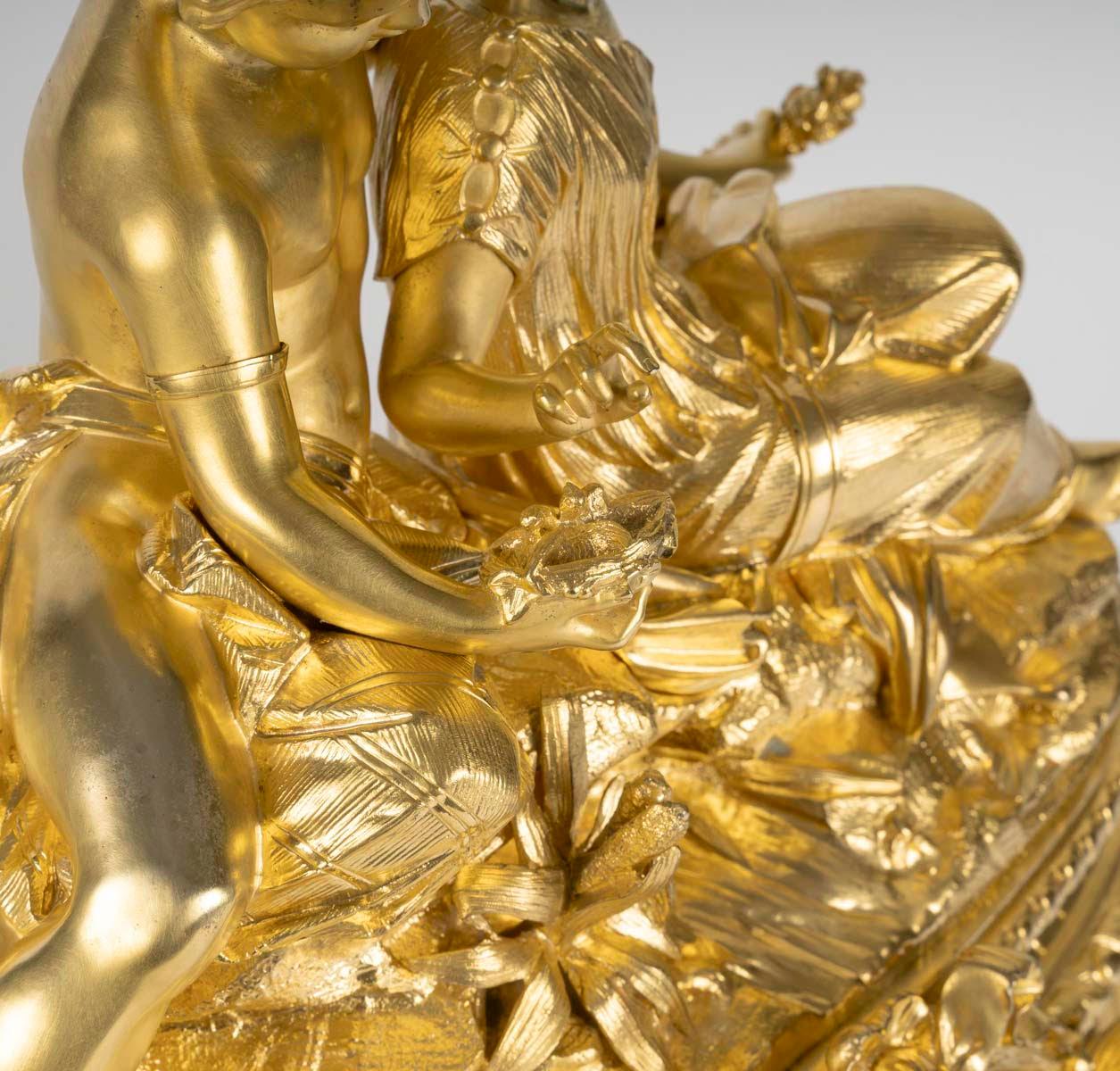 A Gilt and Chased Bronze Clock, a Marble Base, Napoleon III Period, 19th Century 1