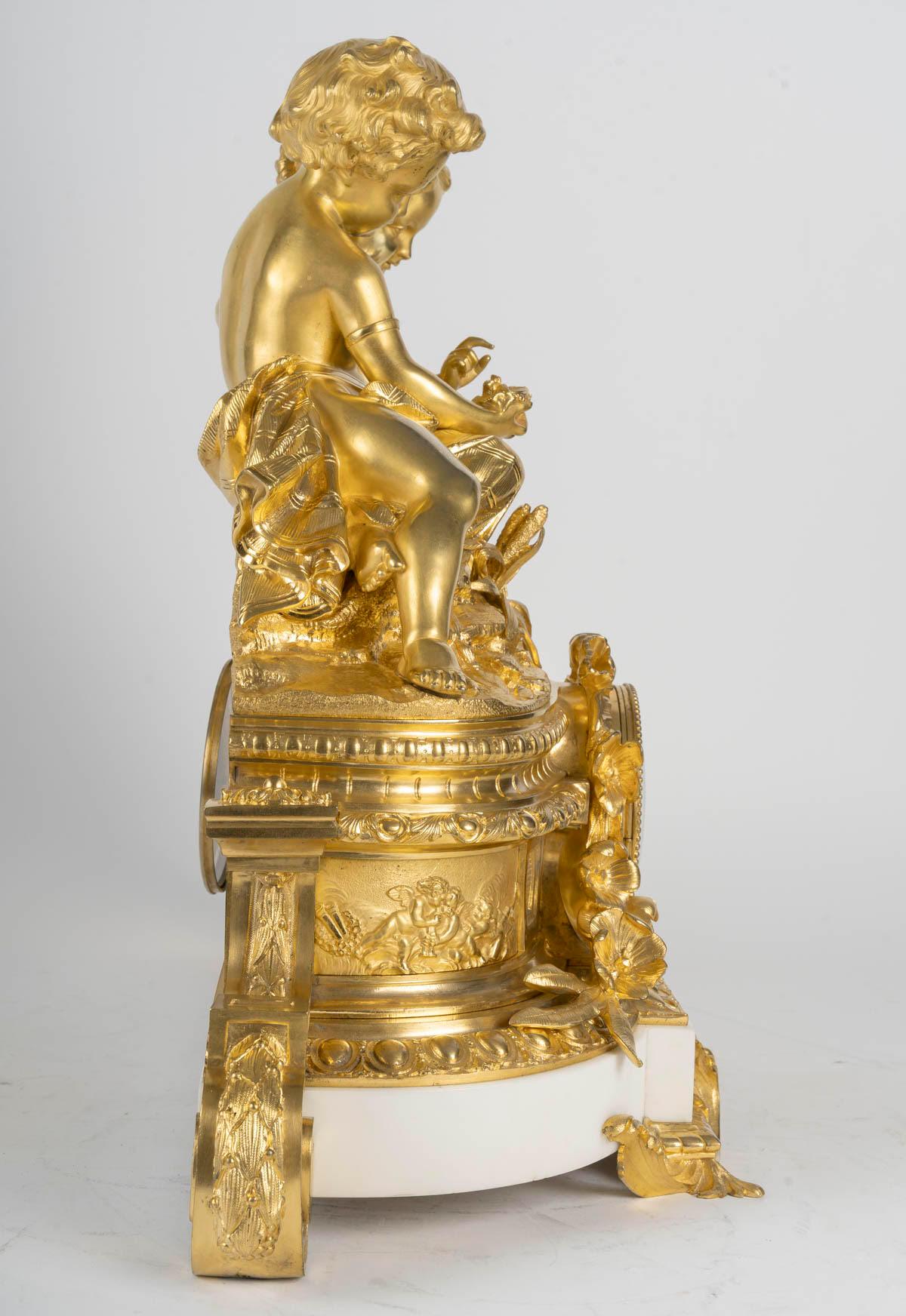 A Gilt and Chased Bronze Clock, a Marble Base, Napoleon III Period, 19th Century 3