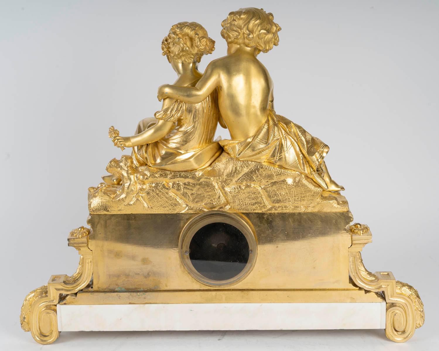 A Gilt and Chased Bronze Clock, a Marble Base, Napoleon III Period, 19th Century 4