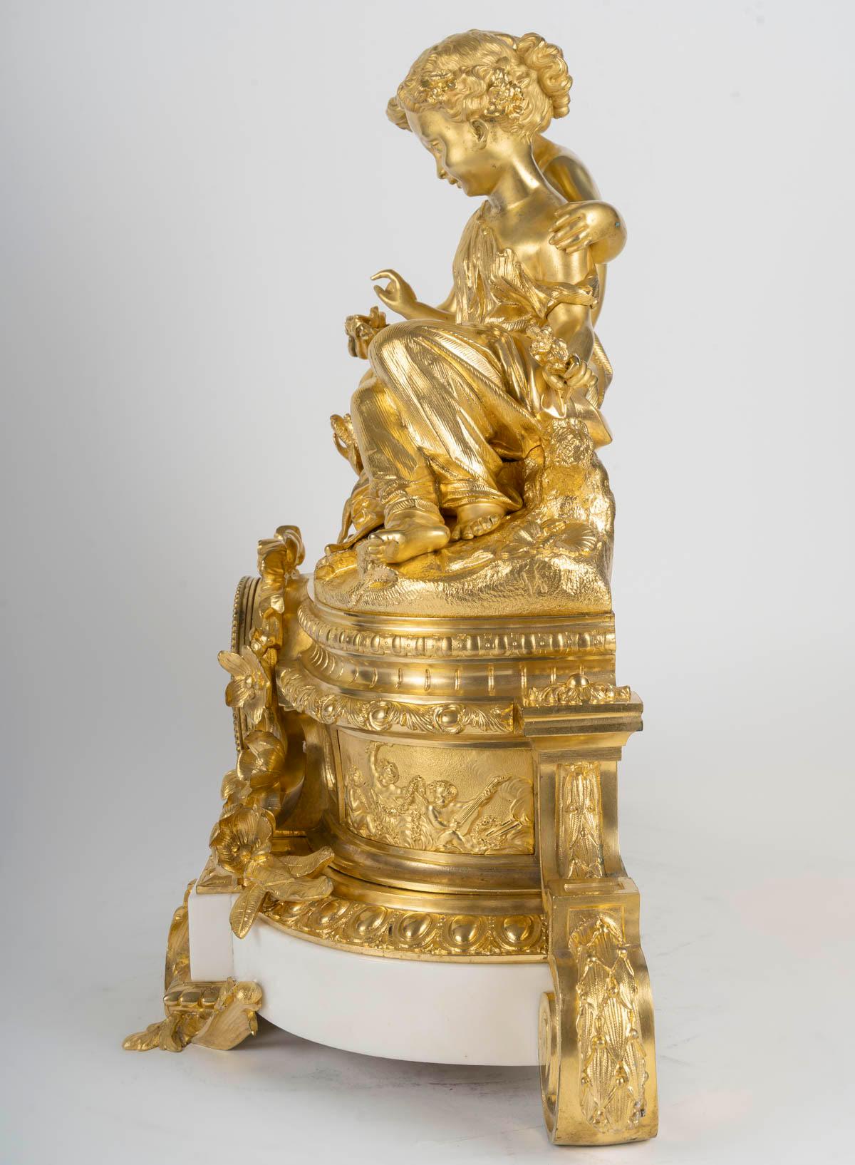 A Gilt and Chased Bronze Clock, a Marble Base, Napoleon III Period, 19th Century 5