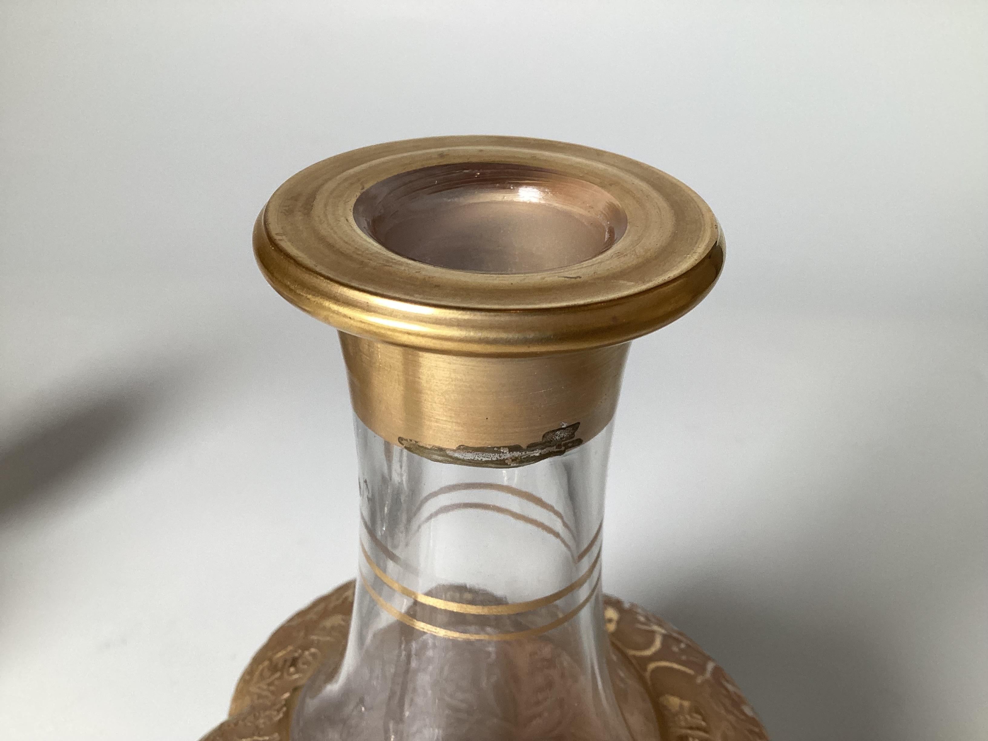 20th Century Gilt and Engraved Glass Cordial Decanter with 5 Glasses For Sale