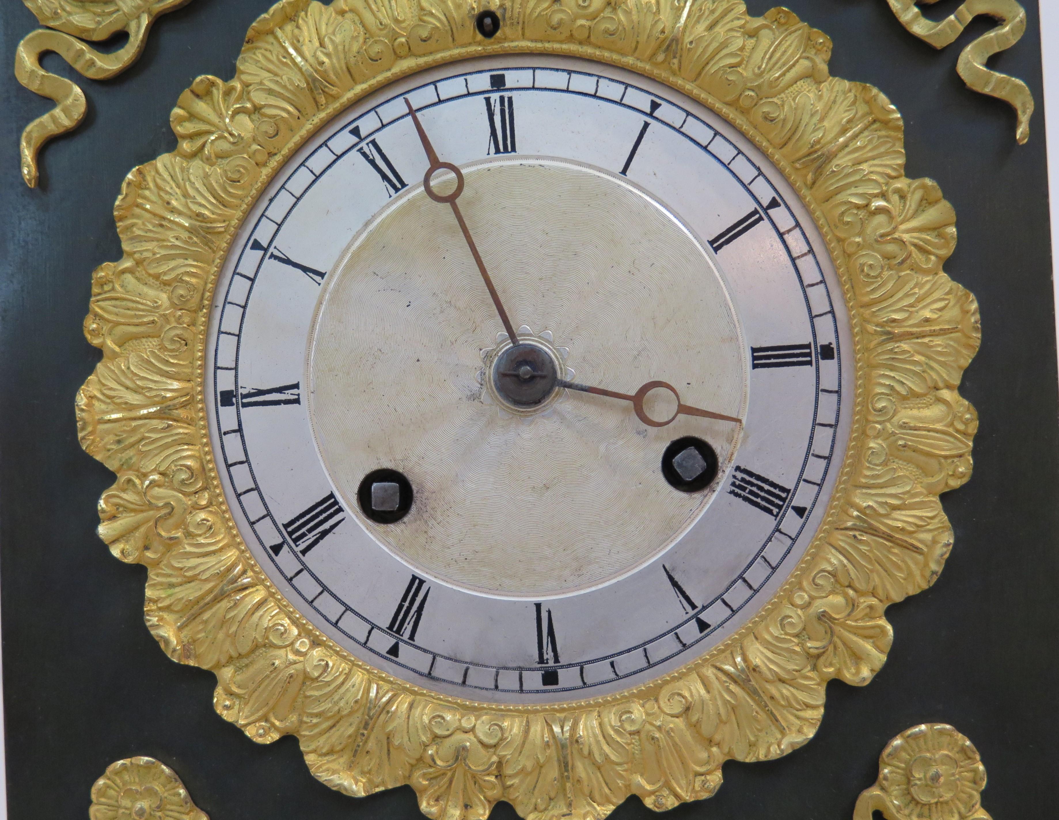 Gilt and Patinated Bronze French Empire Mantel Clock 8