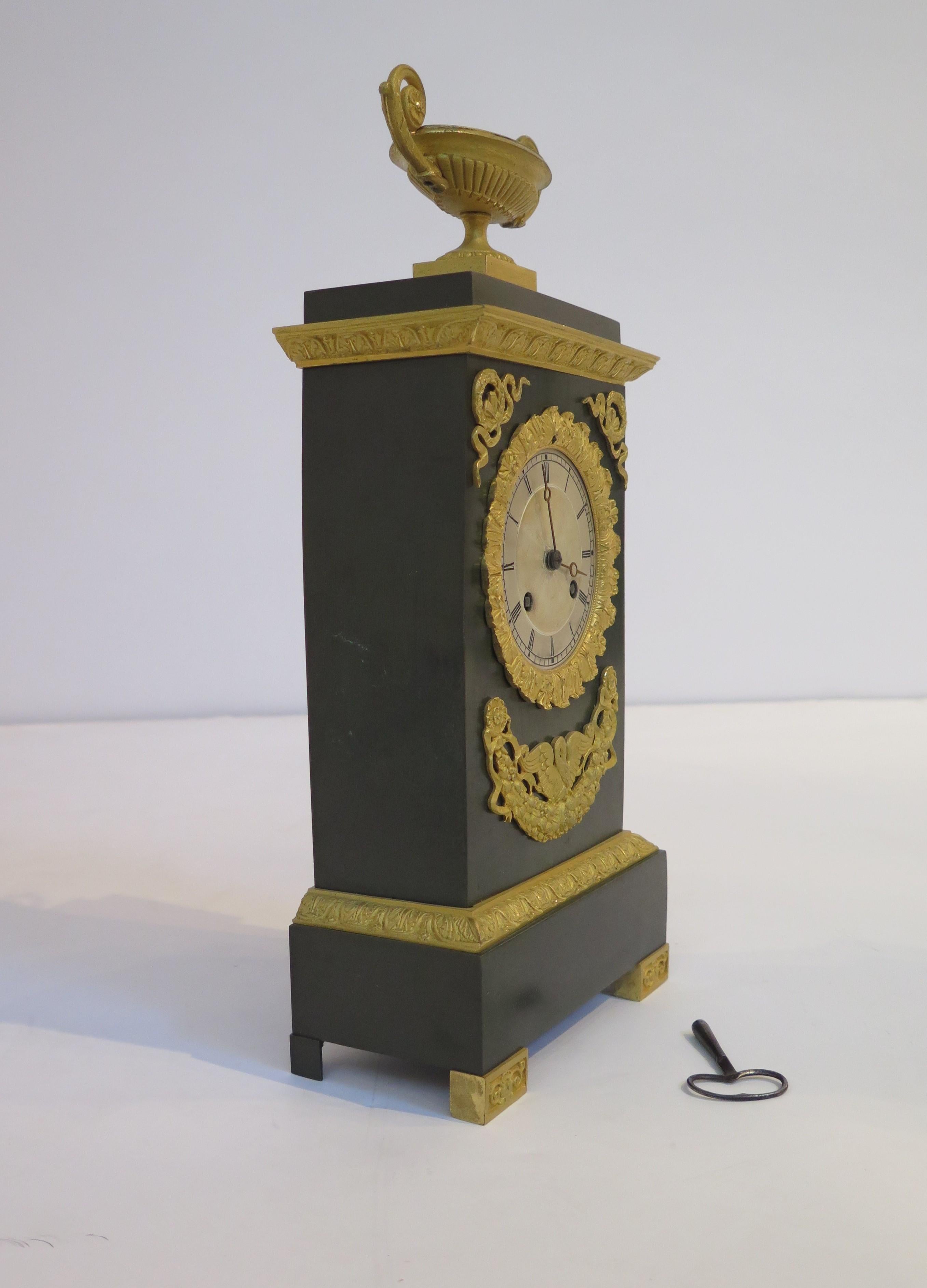 19th Century Gilt and Patinated Bronze French Empire Mantel Clock