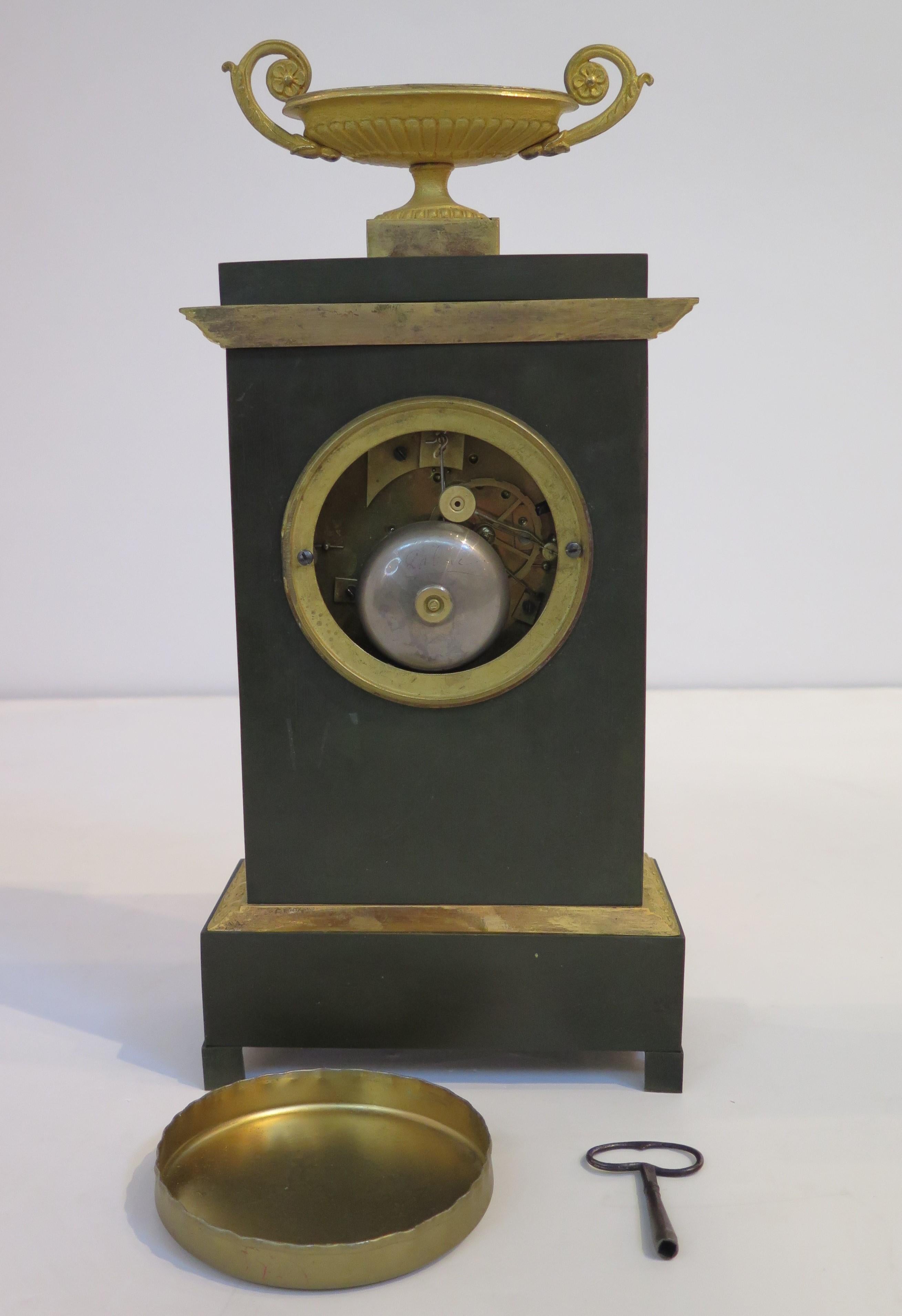 Gilt and Patinated Bronze French Empire Mantel Clock 4