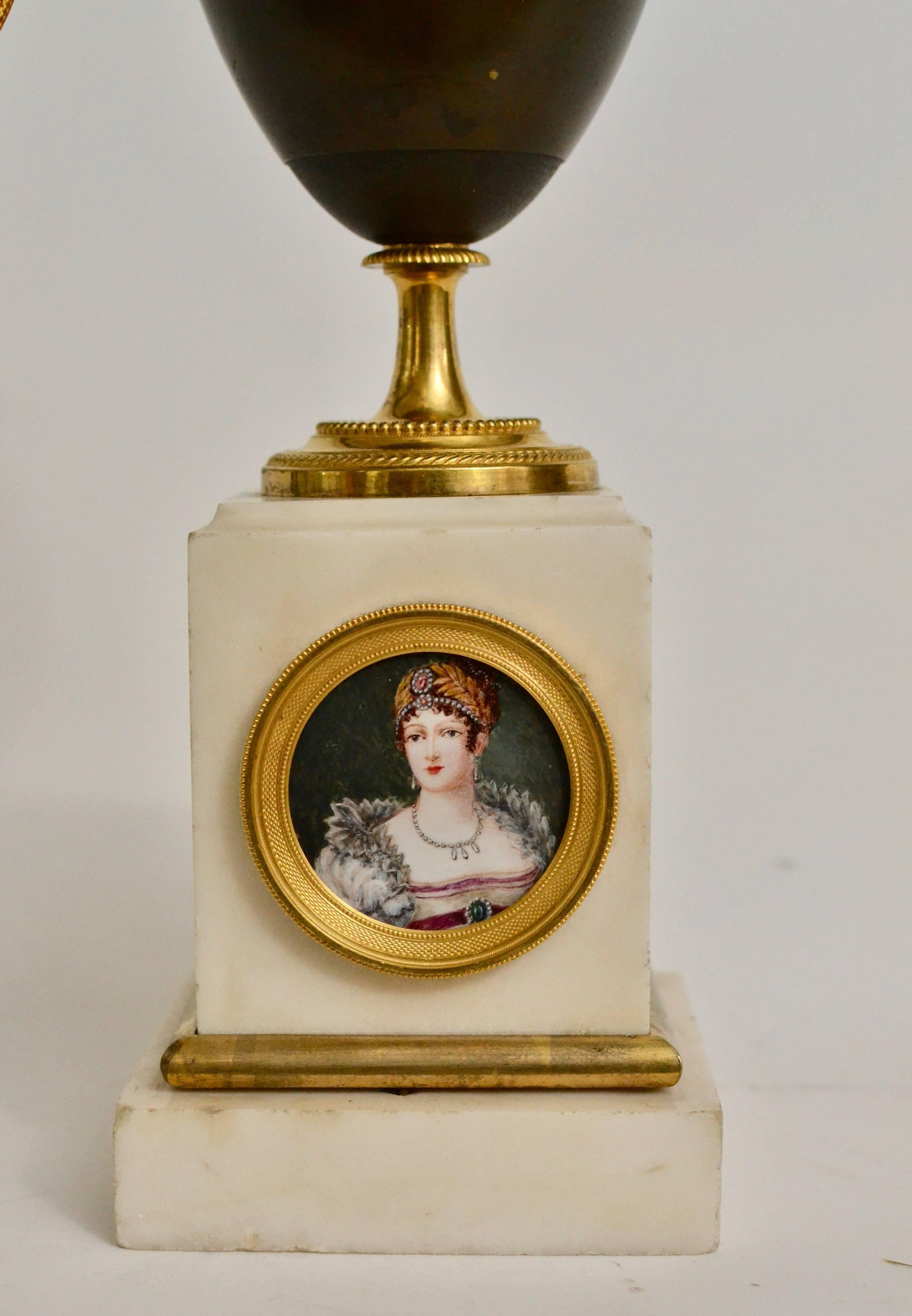 Gilt Empire Bronze Urn with a Miniature of Empress Josephine Mounted As a Lamp